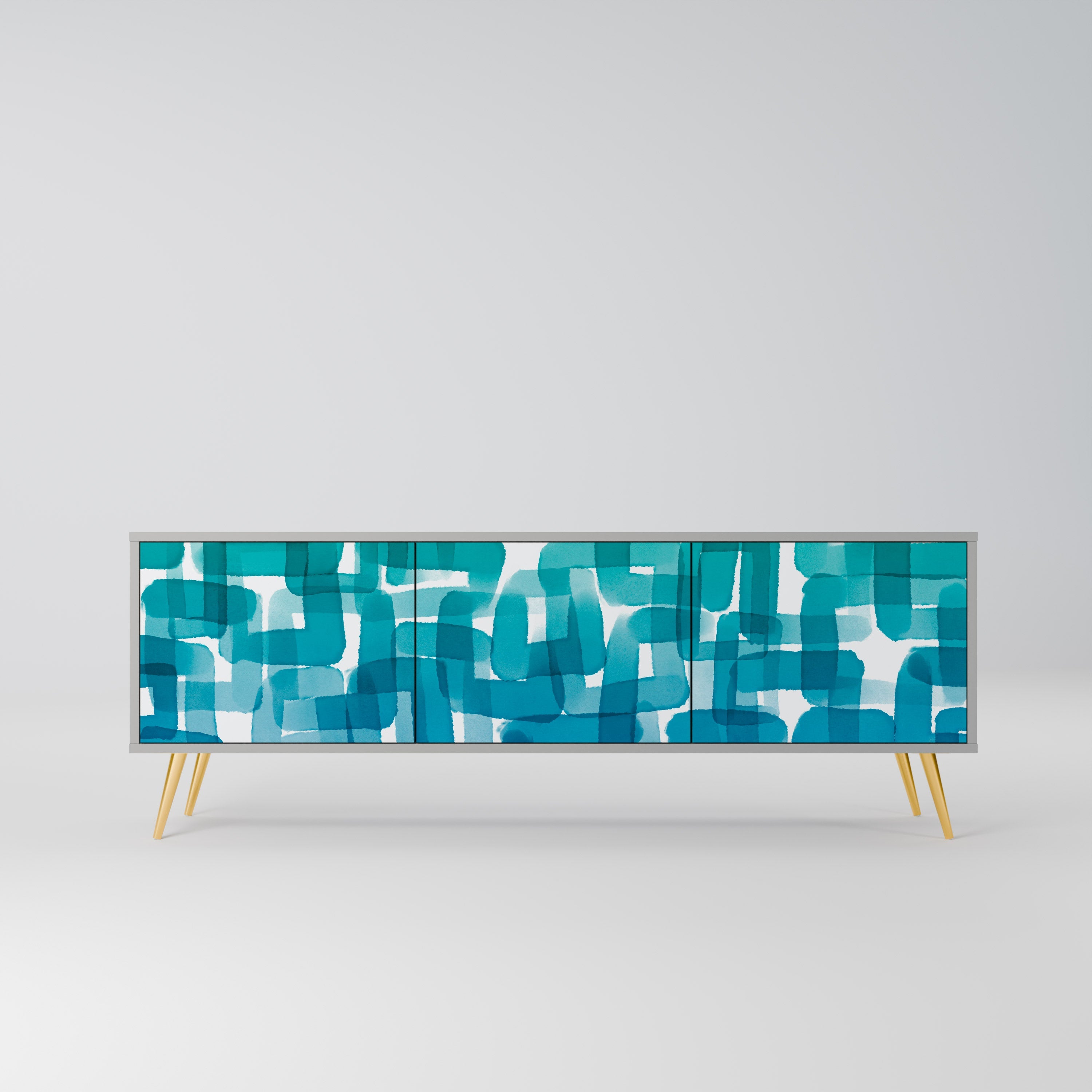 Meuble TV 3 portes TURQUOISE RECTANGLES en finition grise