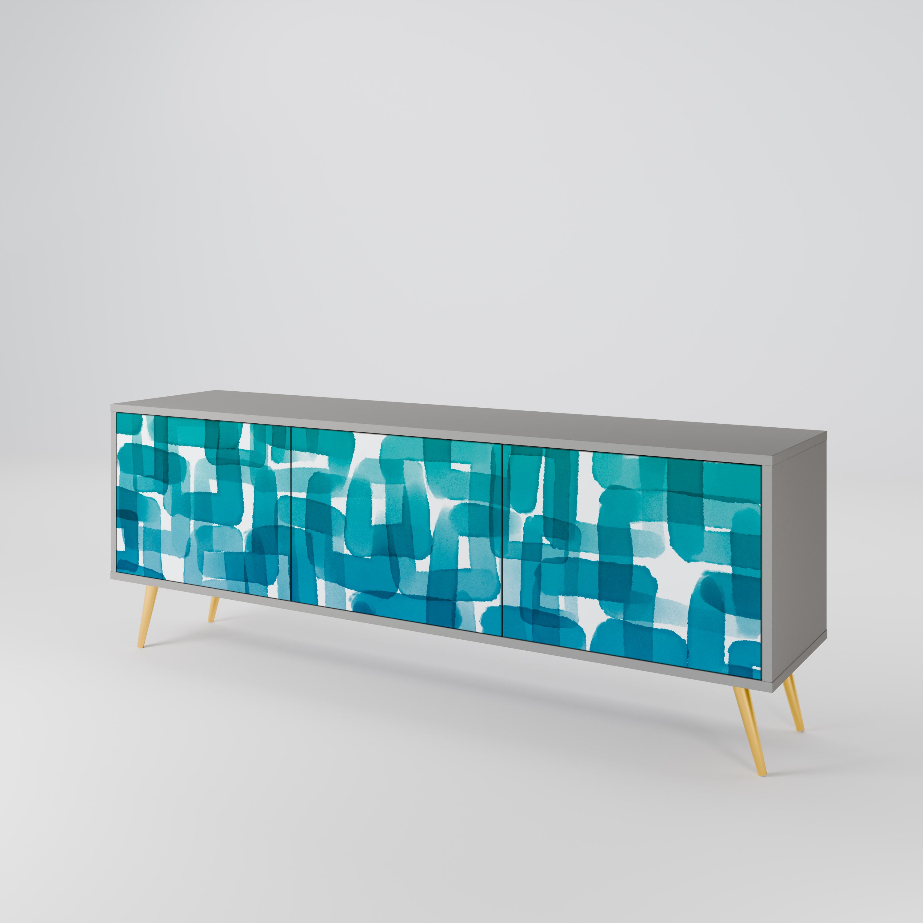 TURQUOISE RECTANGLES 3-Door TV Cabinet