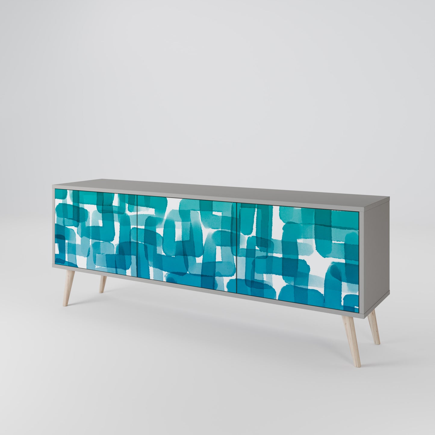 TURQUOISE RECTANGLES 3-Door TV Cabinet