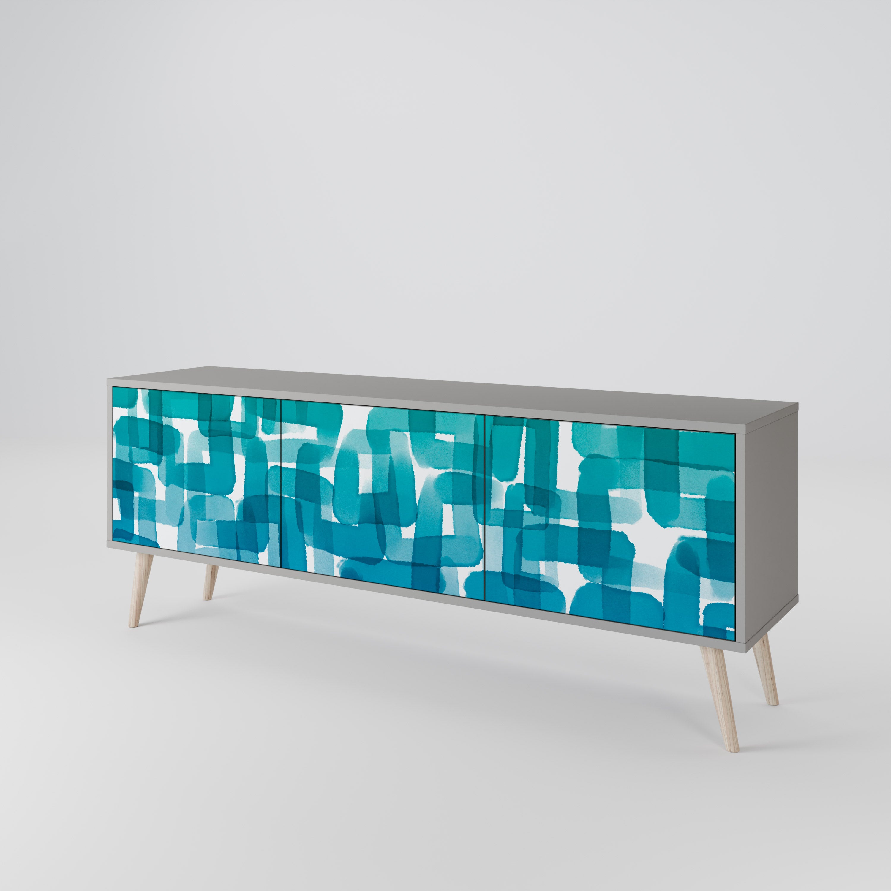 TURQUOISE RECTANGLES 3-Door TV Cabinet