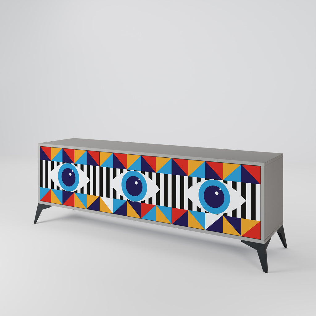 Meuble TV 3 portes ABSTRACTION ET GÉOMÉTRIE, finition grise