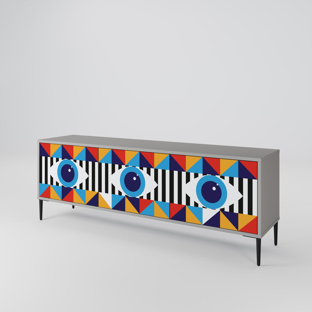 Meuble TV 3 portes ABSTRACTION ET GÉOMÉTRIE, finition grise