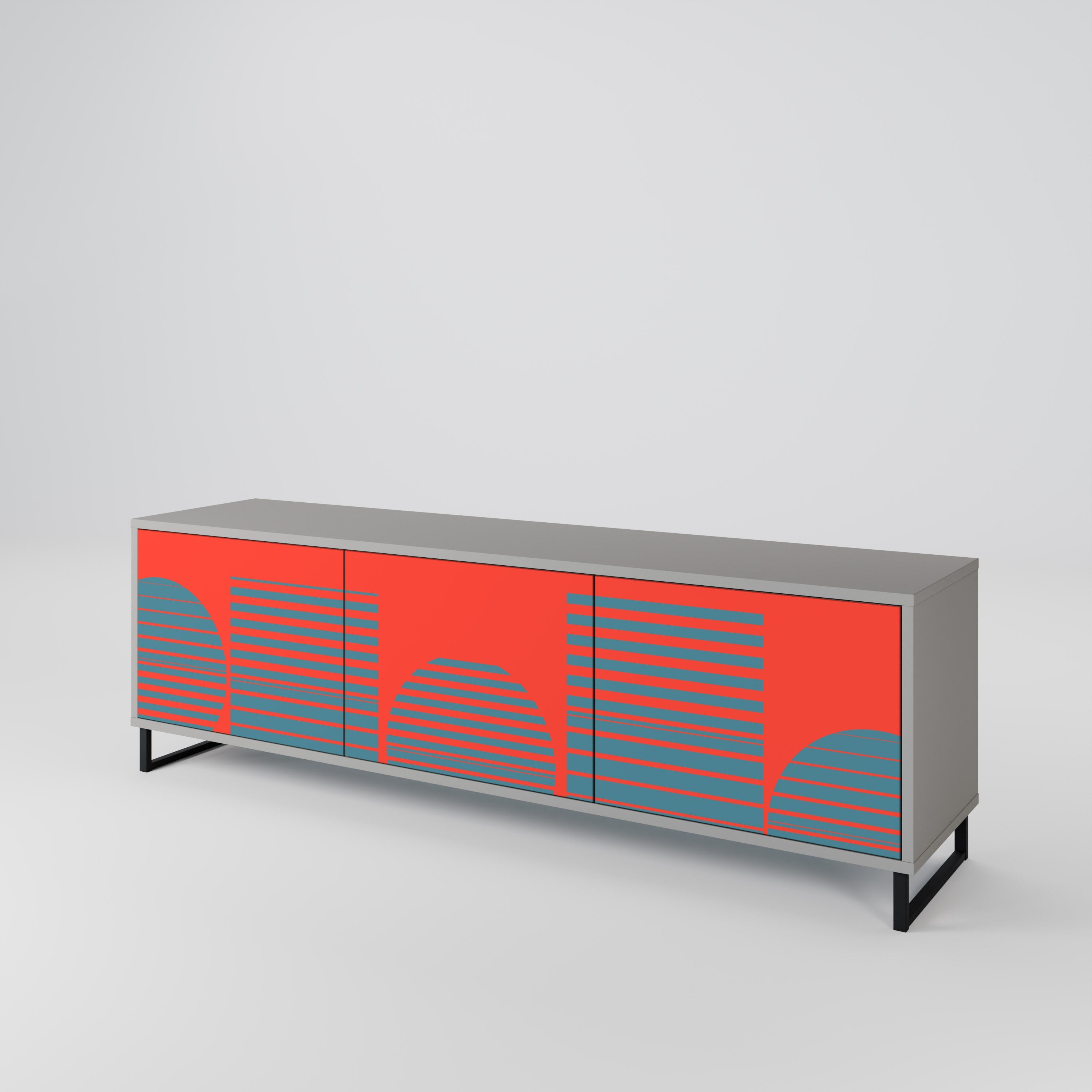 Meuble TV 3 portes RISING GEOMETRY STARS, finition grise