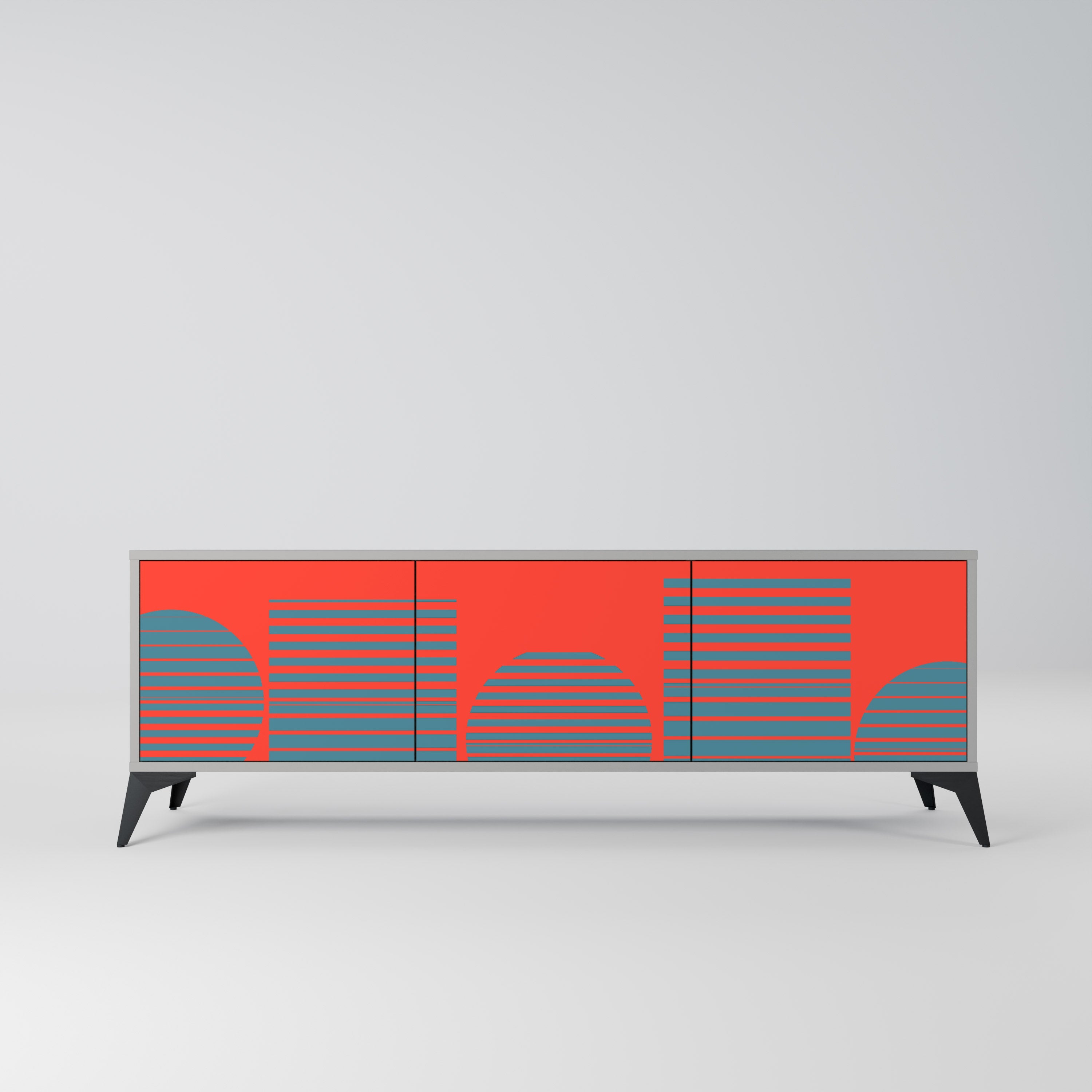 Meuble TV 3 portes RISING GEOMETRY STARS, finition grise