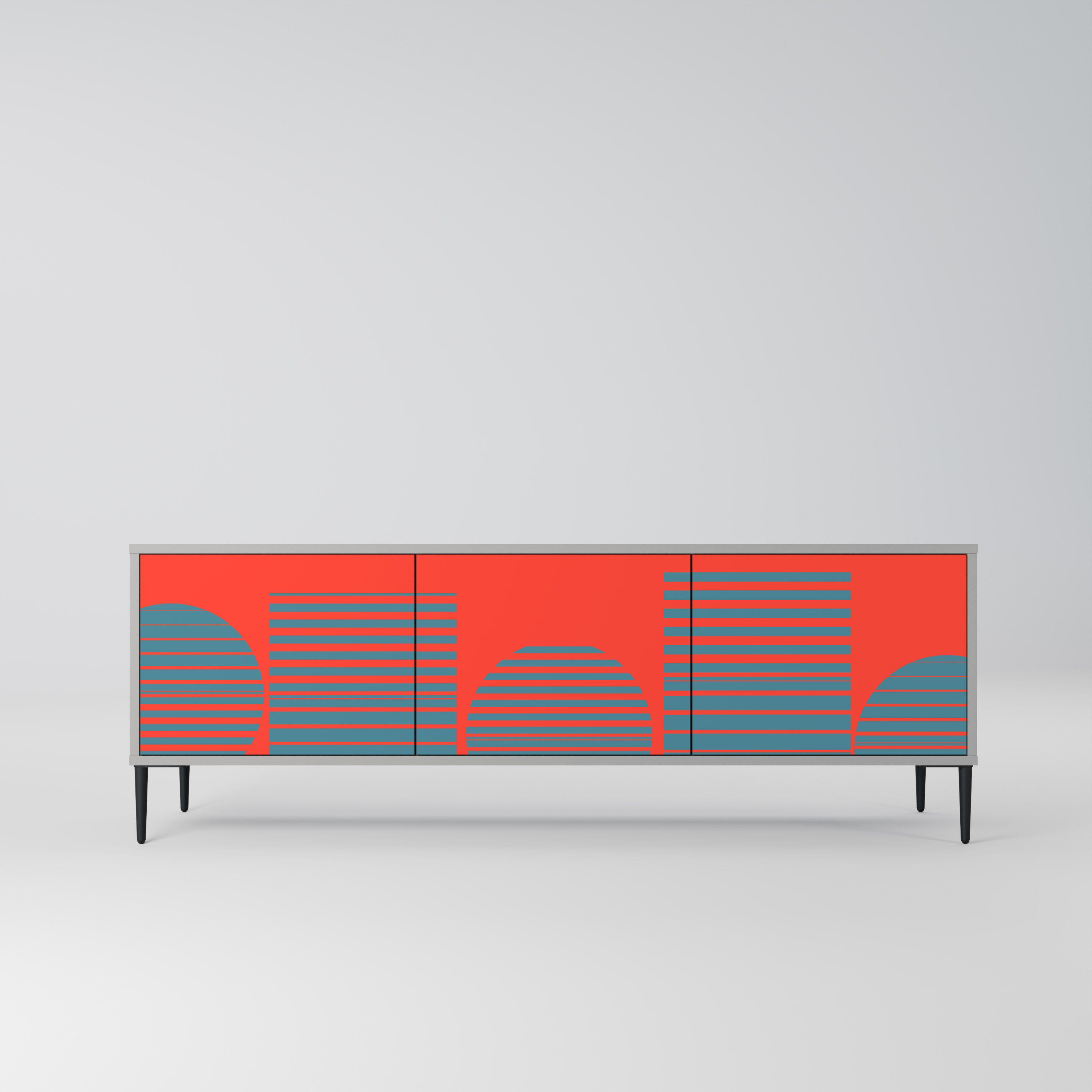 Meuble TV 3 portes RISING GEOMETRY STARS, finition grise