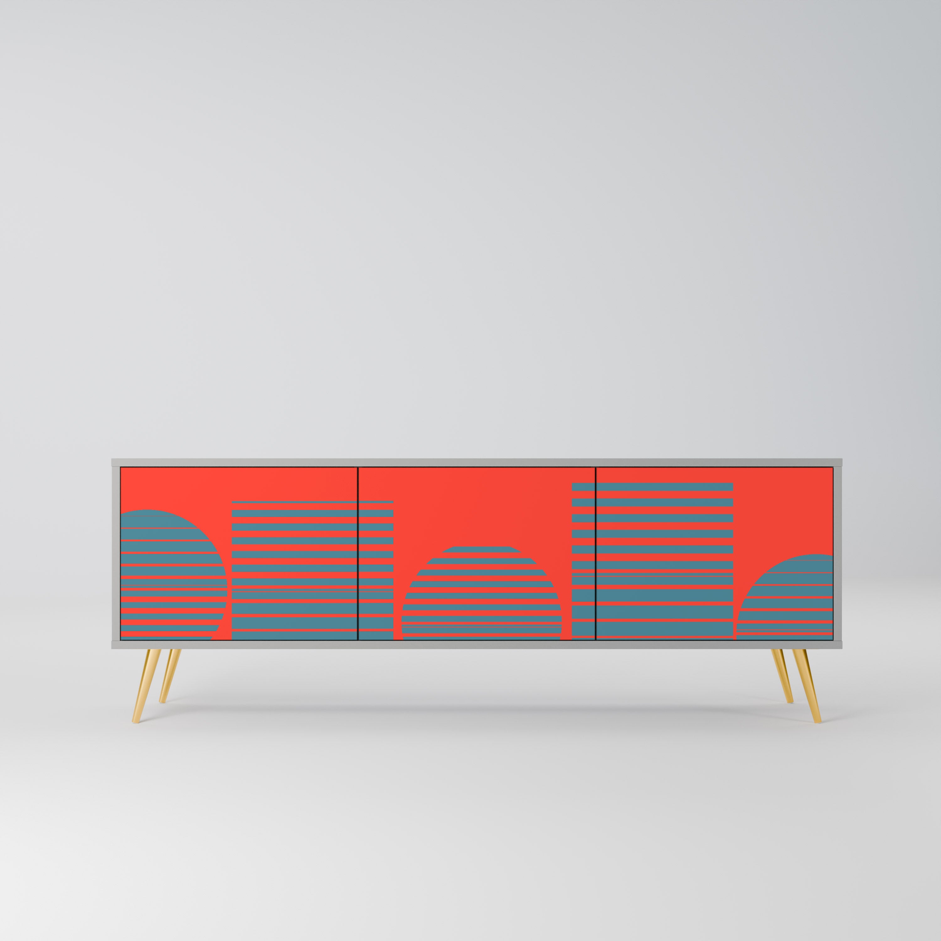 Meuble TV 3 portes RISING GEOMETRY STARS, finition grise