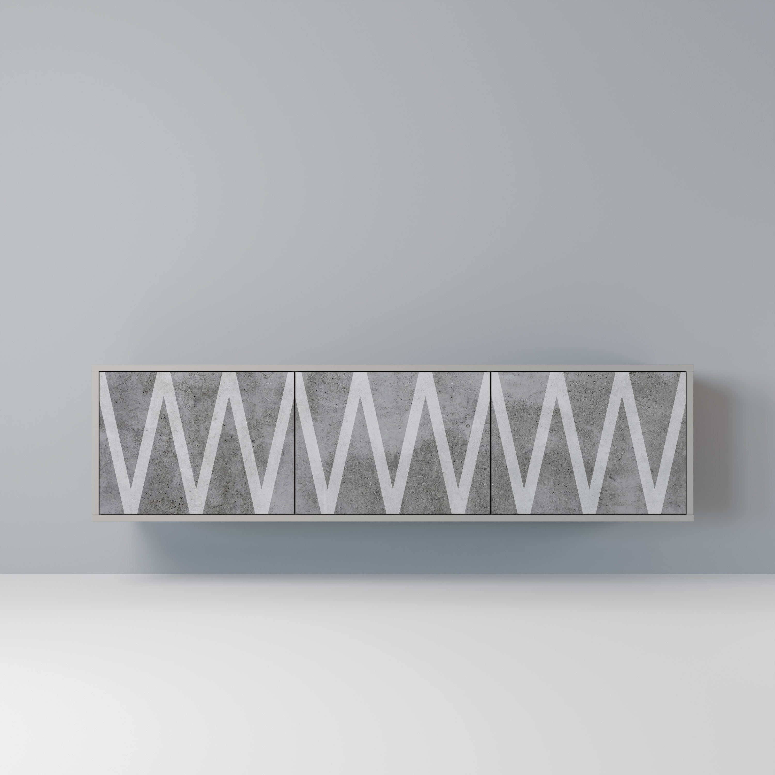 Meuble TV 3 portes SOLID ZIG ZAG finition grise