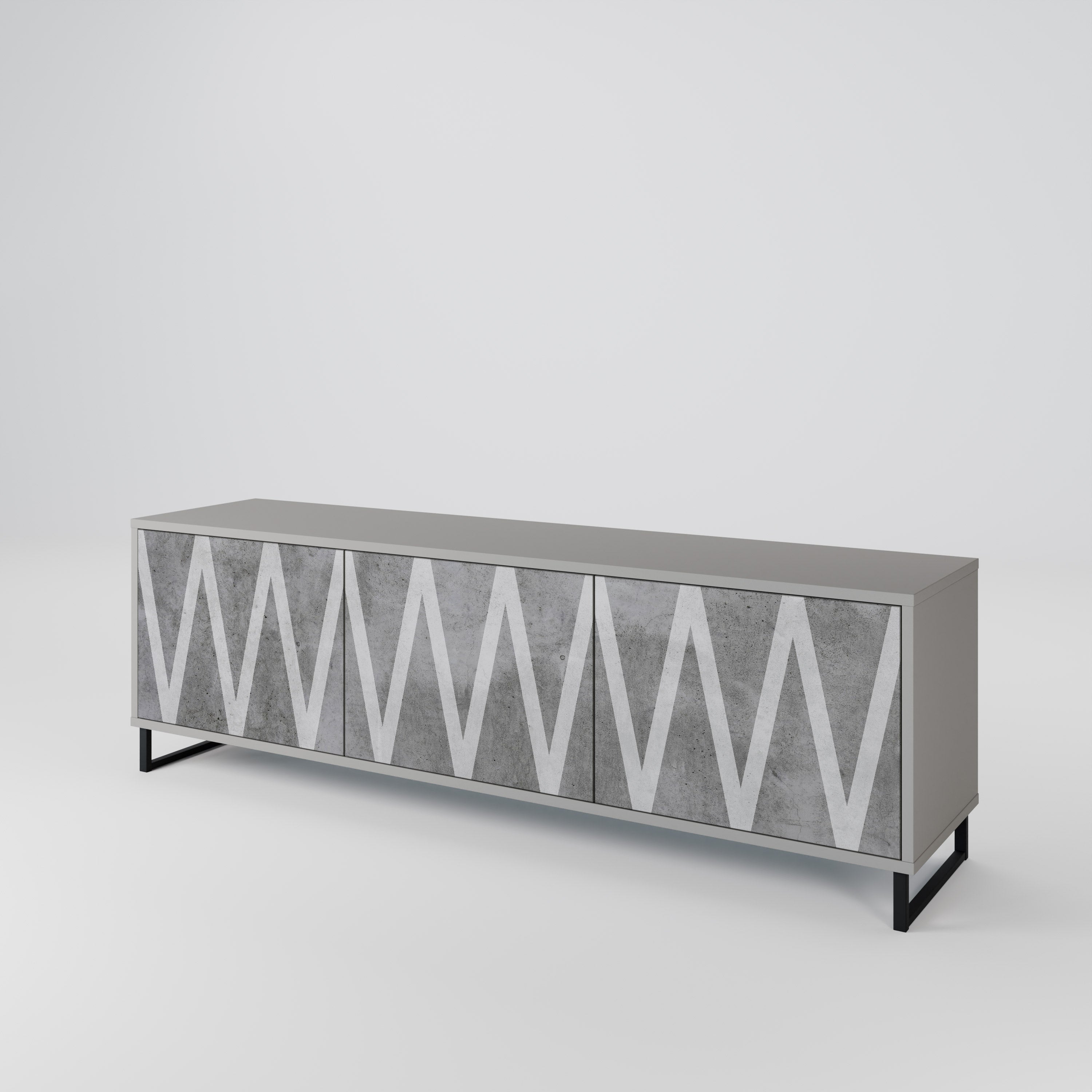 Meuble TV 3 portes SOLID ZIG ZAG finition grise