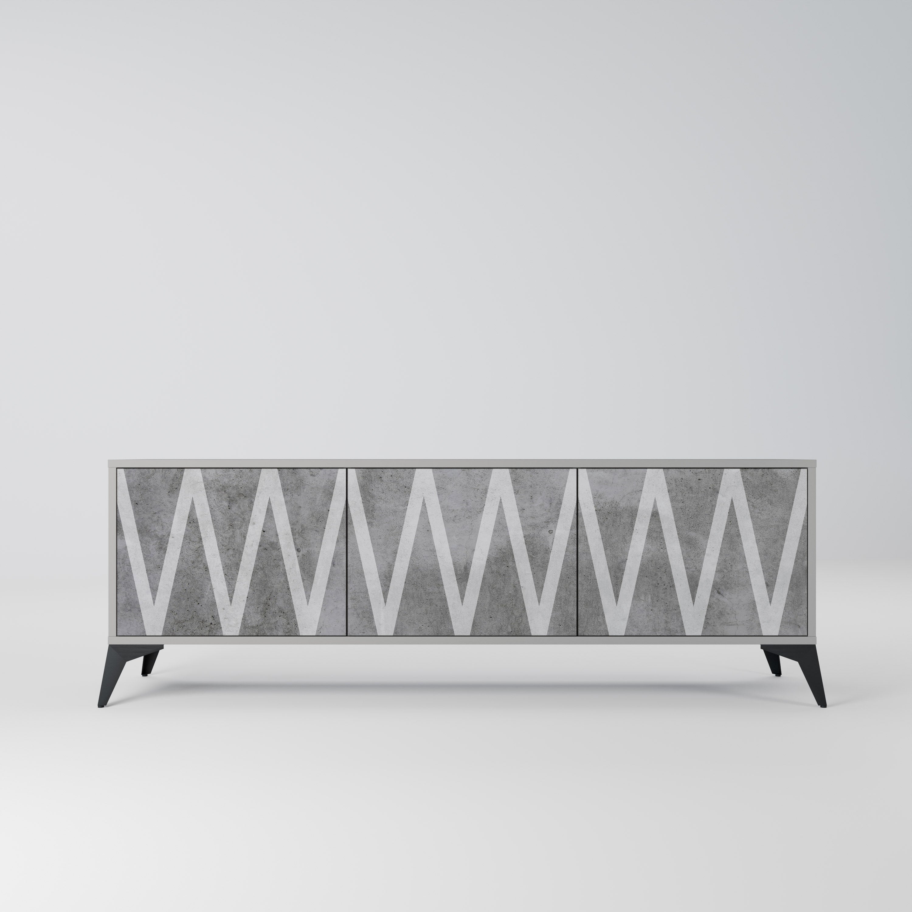 Meuble TV 3 portes SOLID ZIG ZAG finition grise