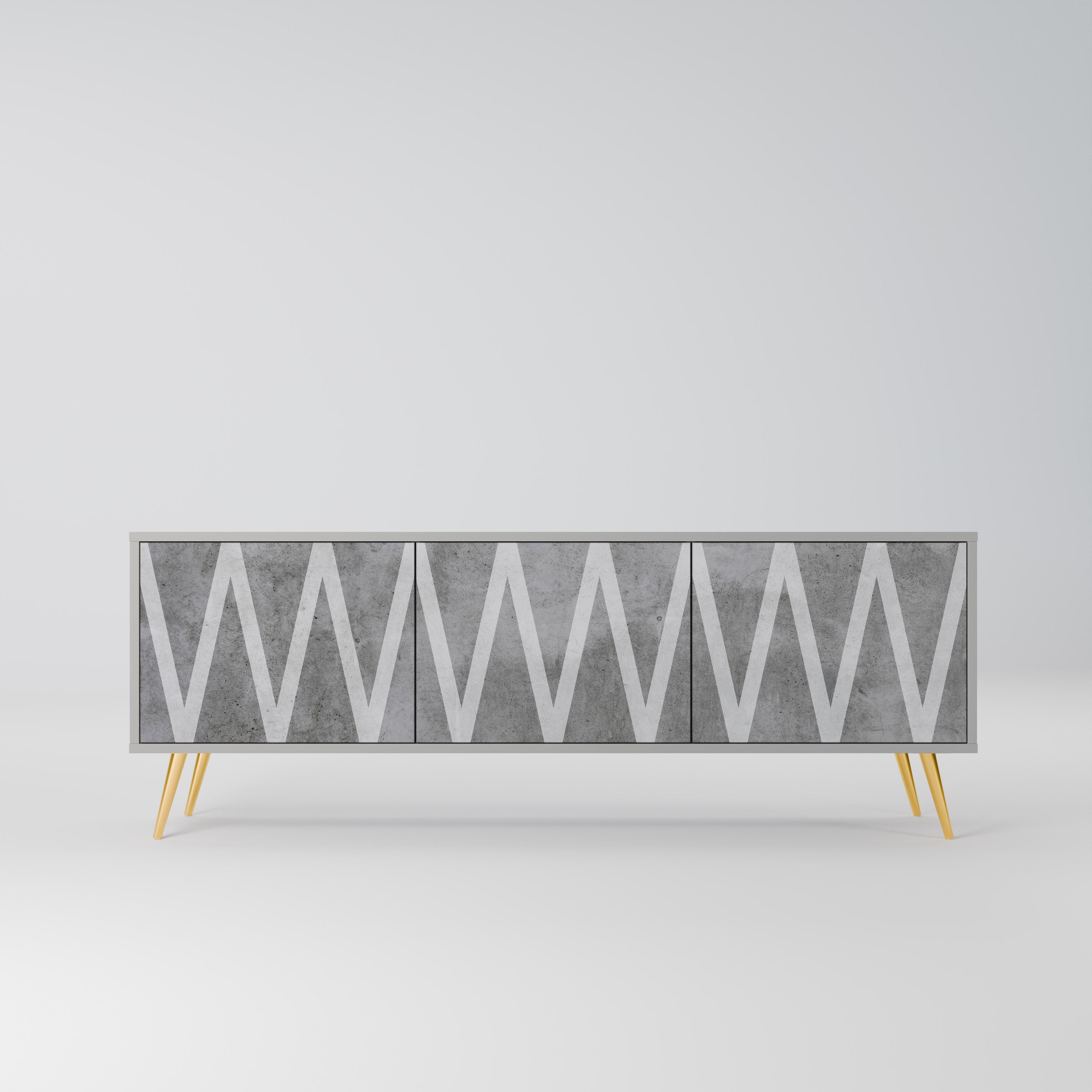 Meuble TV 3 portes SOLID ZIG ZAG finition grise