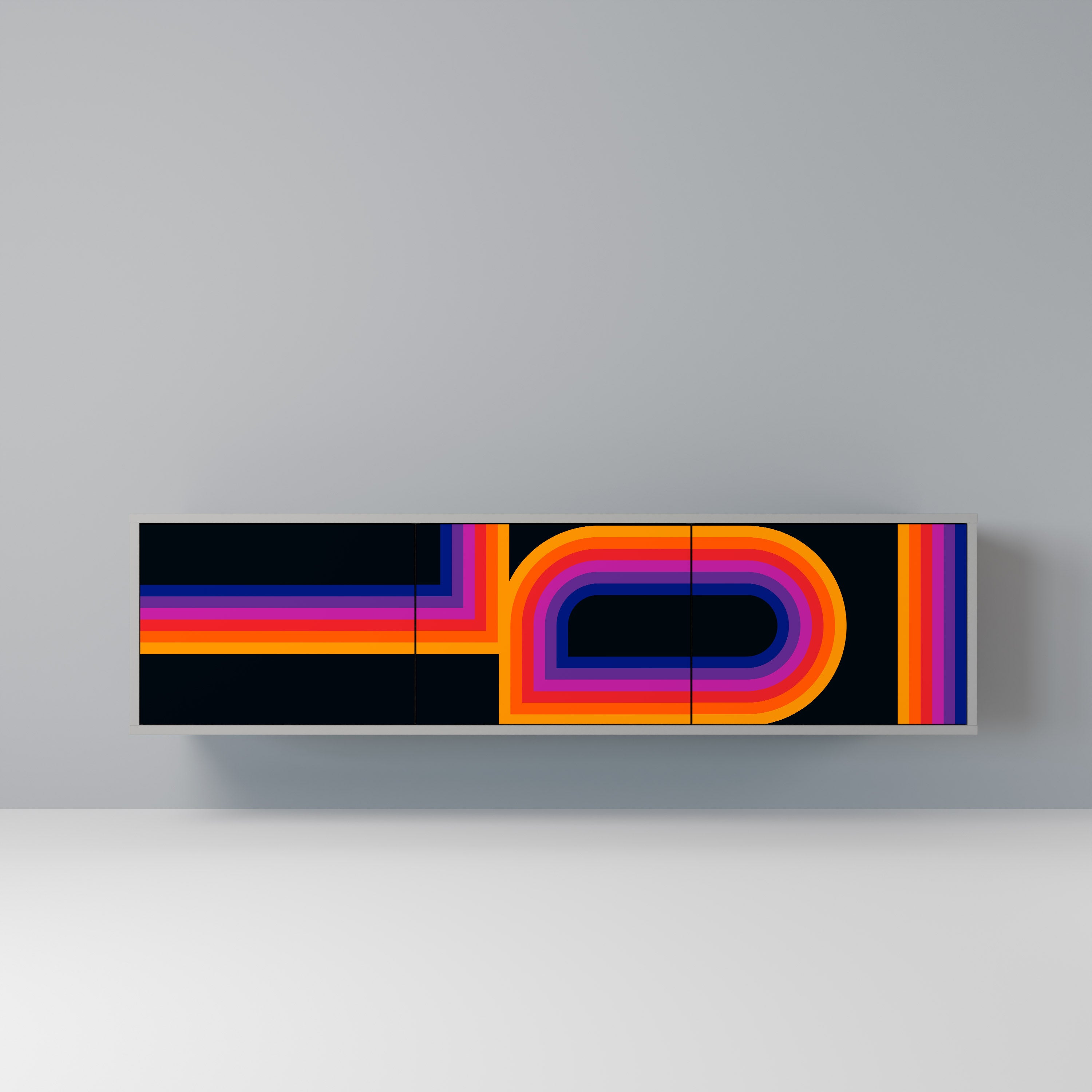 Meuble TV 3 portes BLINDED BY THE LIGHTS, finition grise