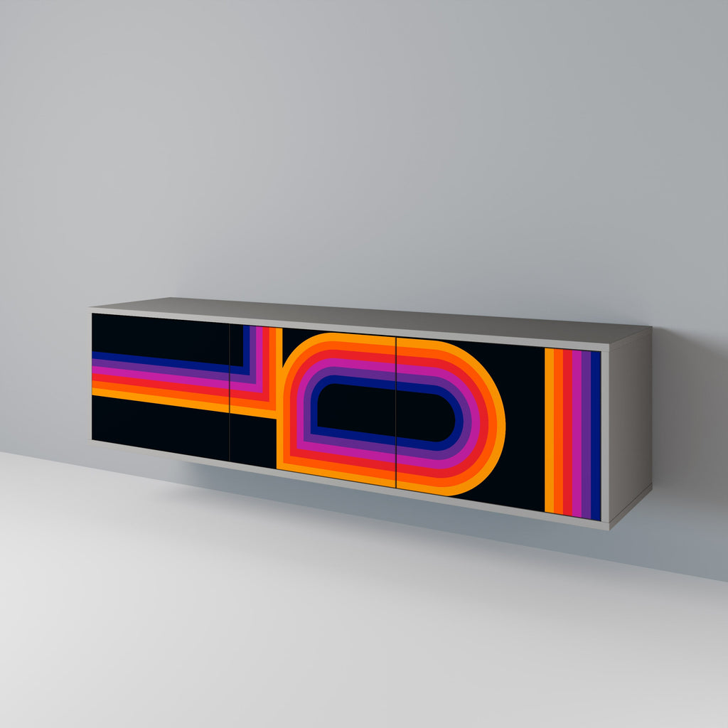 Meuble TV 3 portes BLINDED BY THE LIGHTS, finition grise