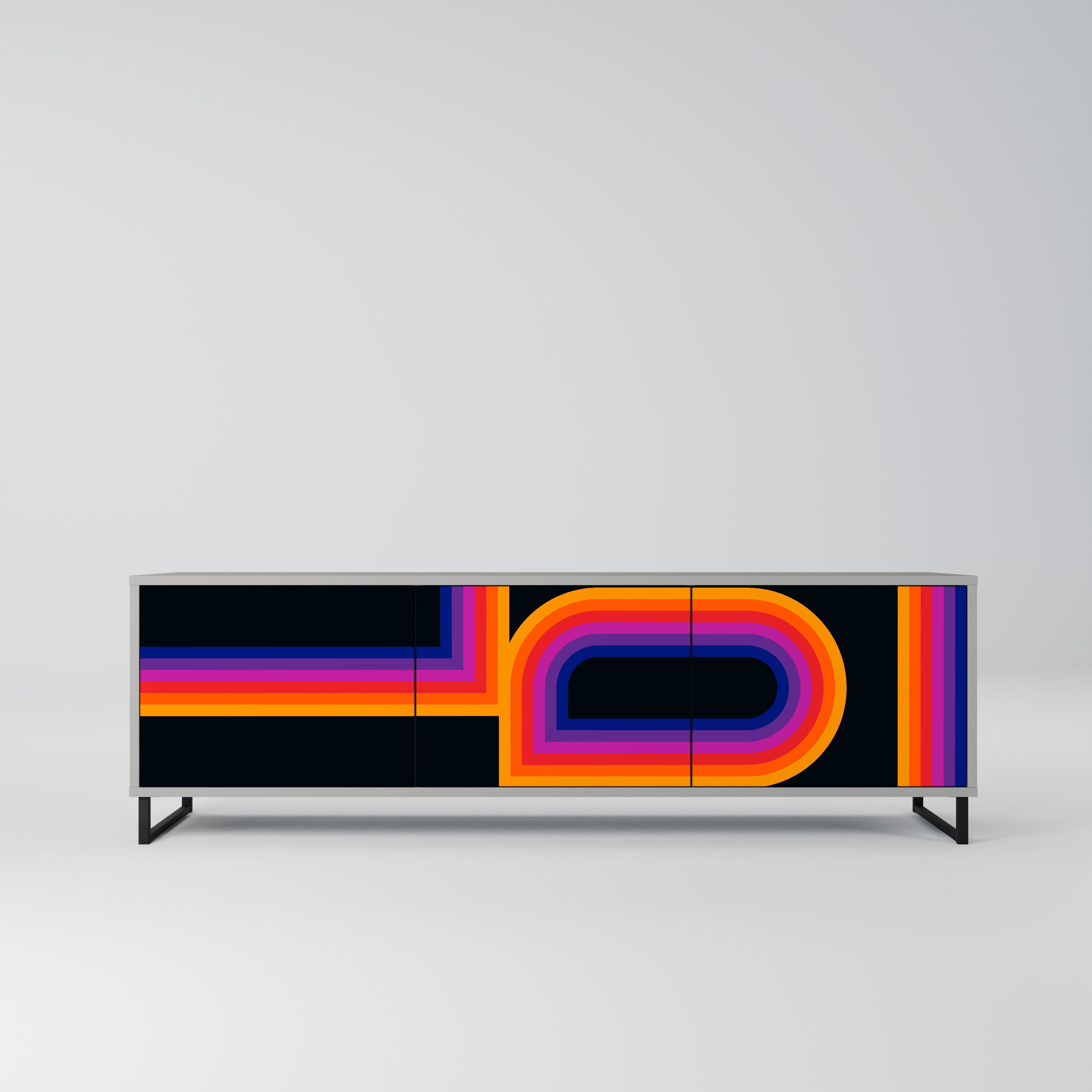 Meuble TV 3 portes BLINDED BY THE LIGHTS, finition grise