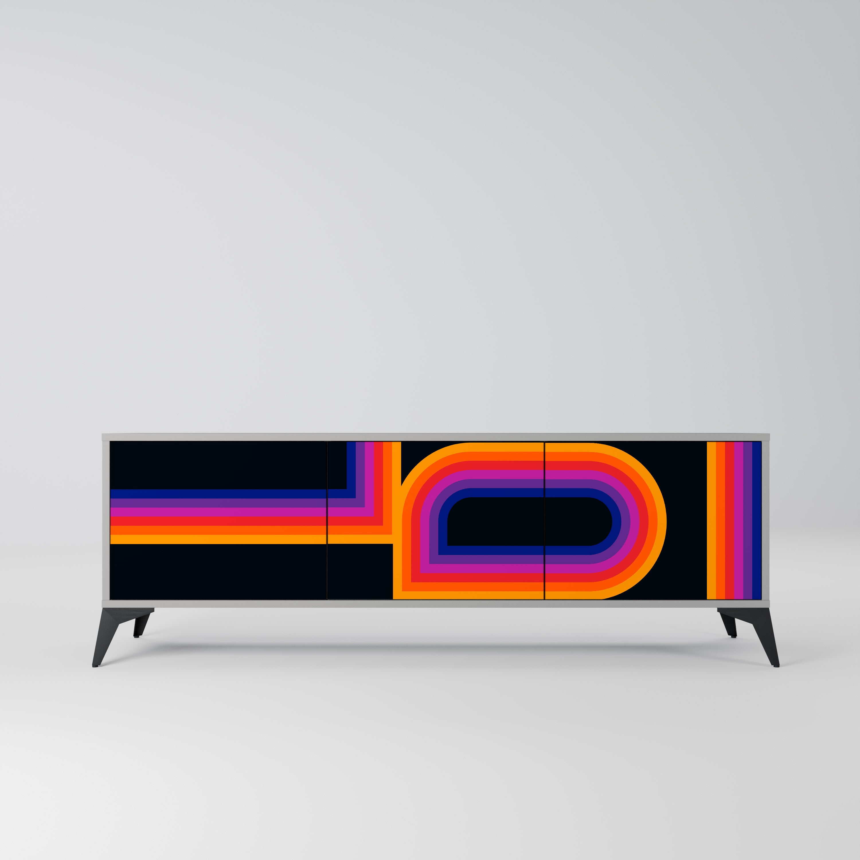 Meuble TV 3 portes BLINDED BY THE LIGHTS, finition grise