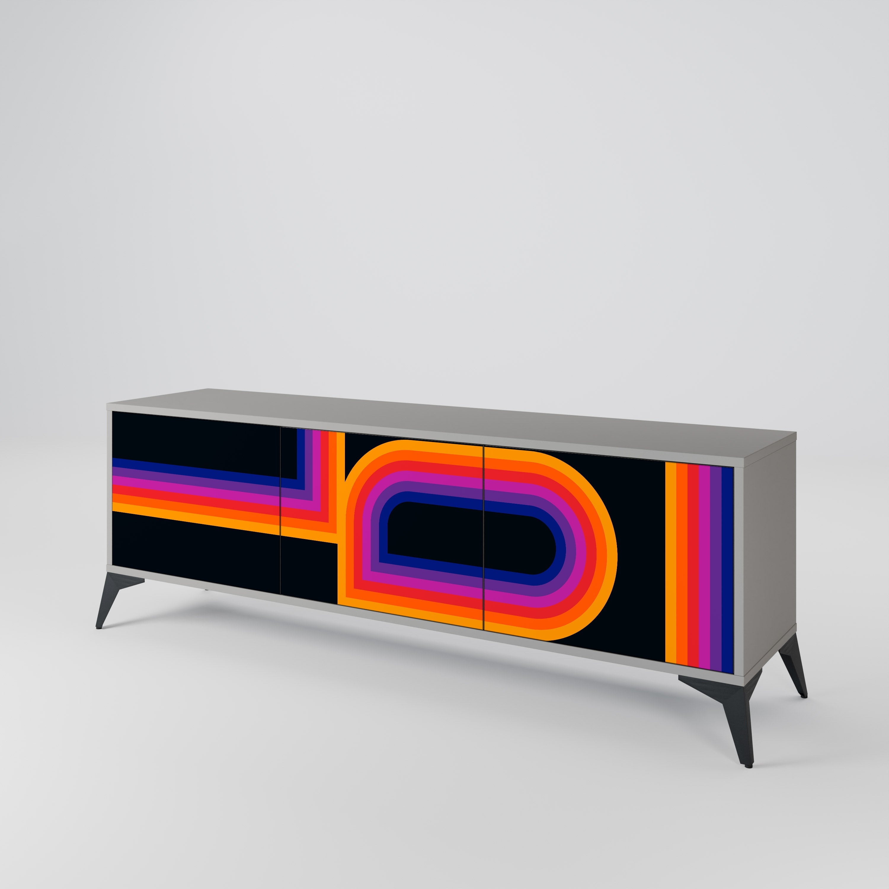 Meuble TV 3 portes BLINDED BY THE LIGHTS, finition grise