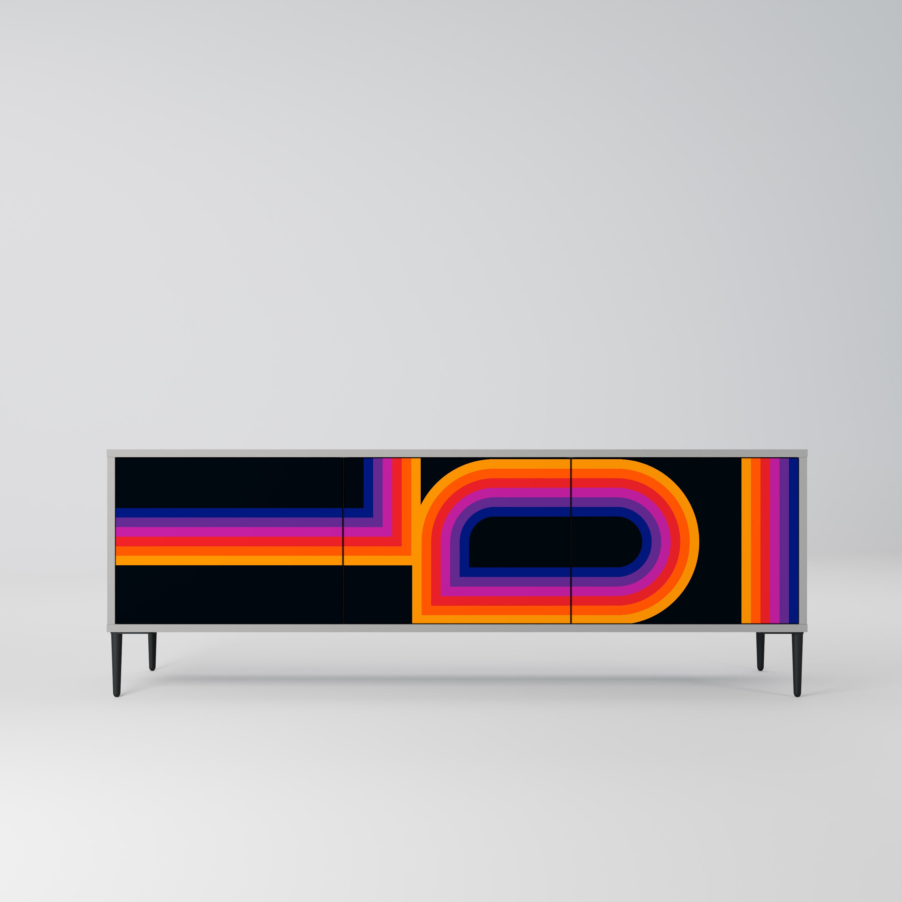 Meuble TV 3 portes BLINDED BY THE LIGHTS, finition grise