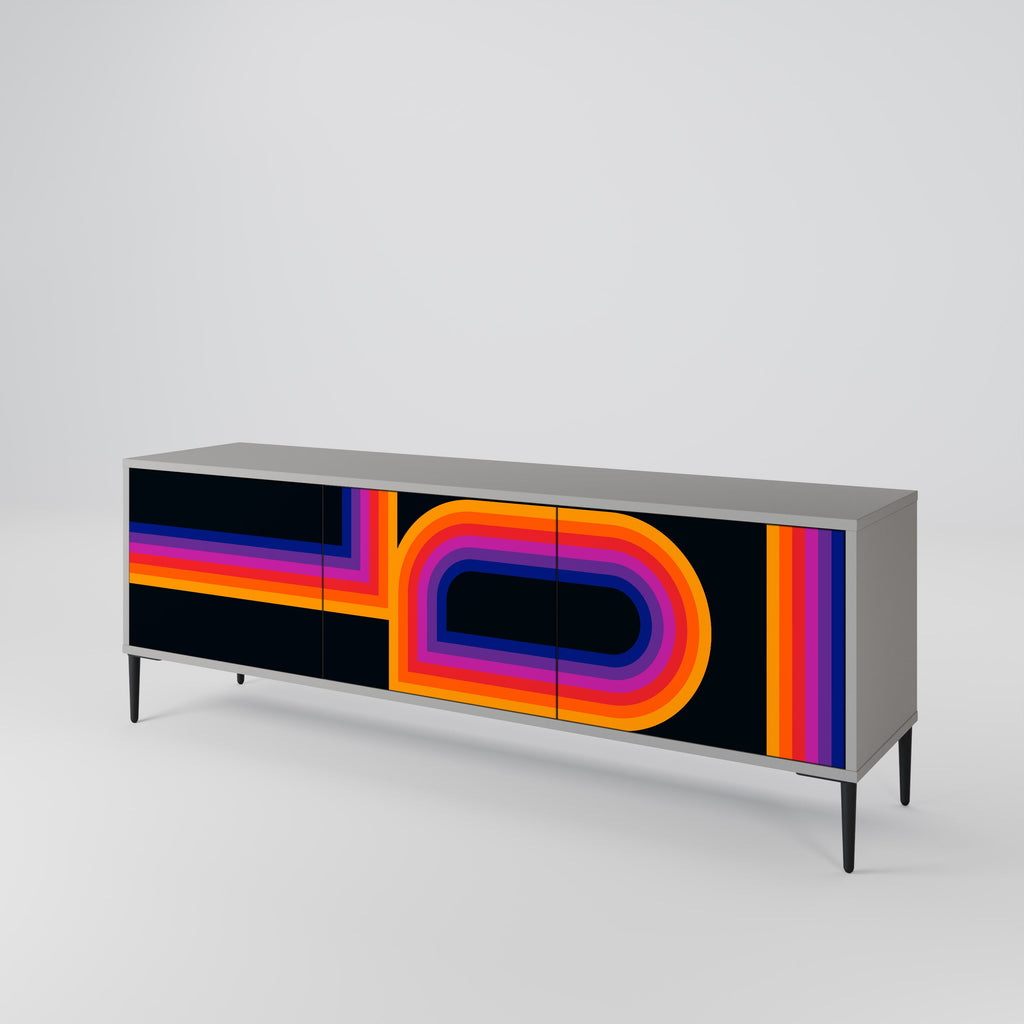 Meuble TV 3 portes BLINDED BY THE LIGHTS, finition grise