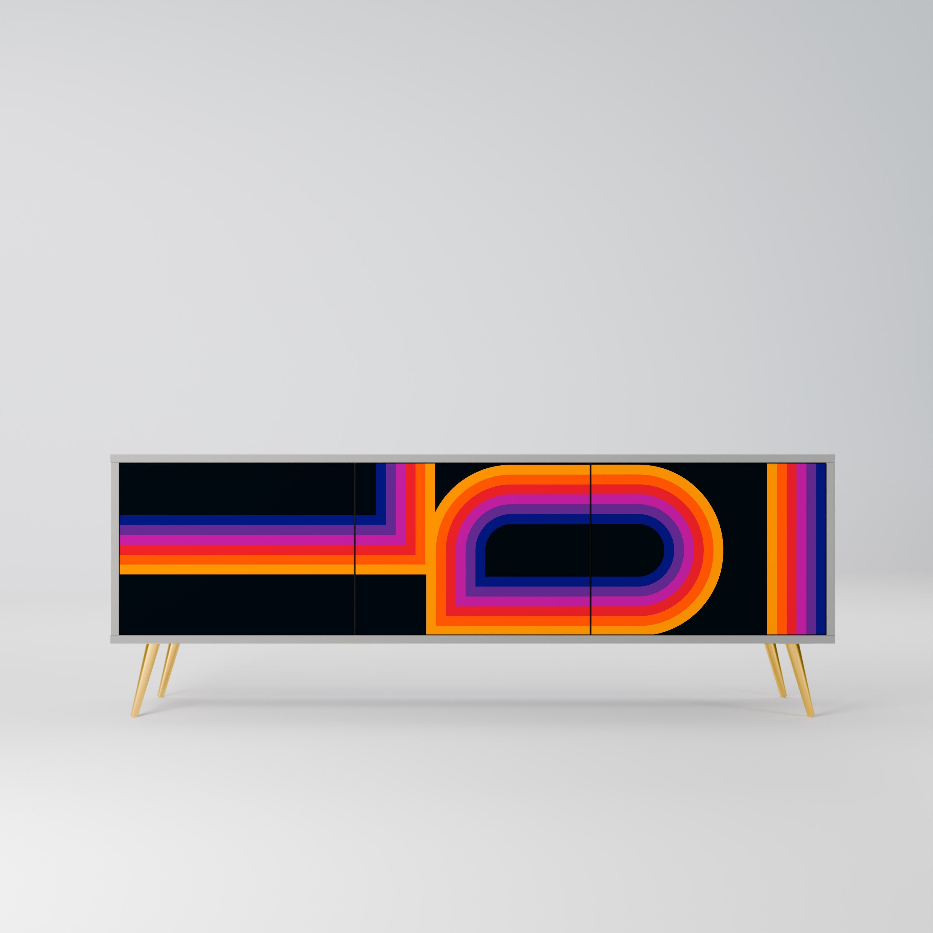 Meuble TV 3 portes BLINDED BY THE LIGHTS, finition grise