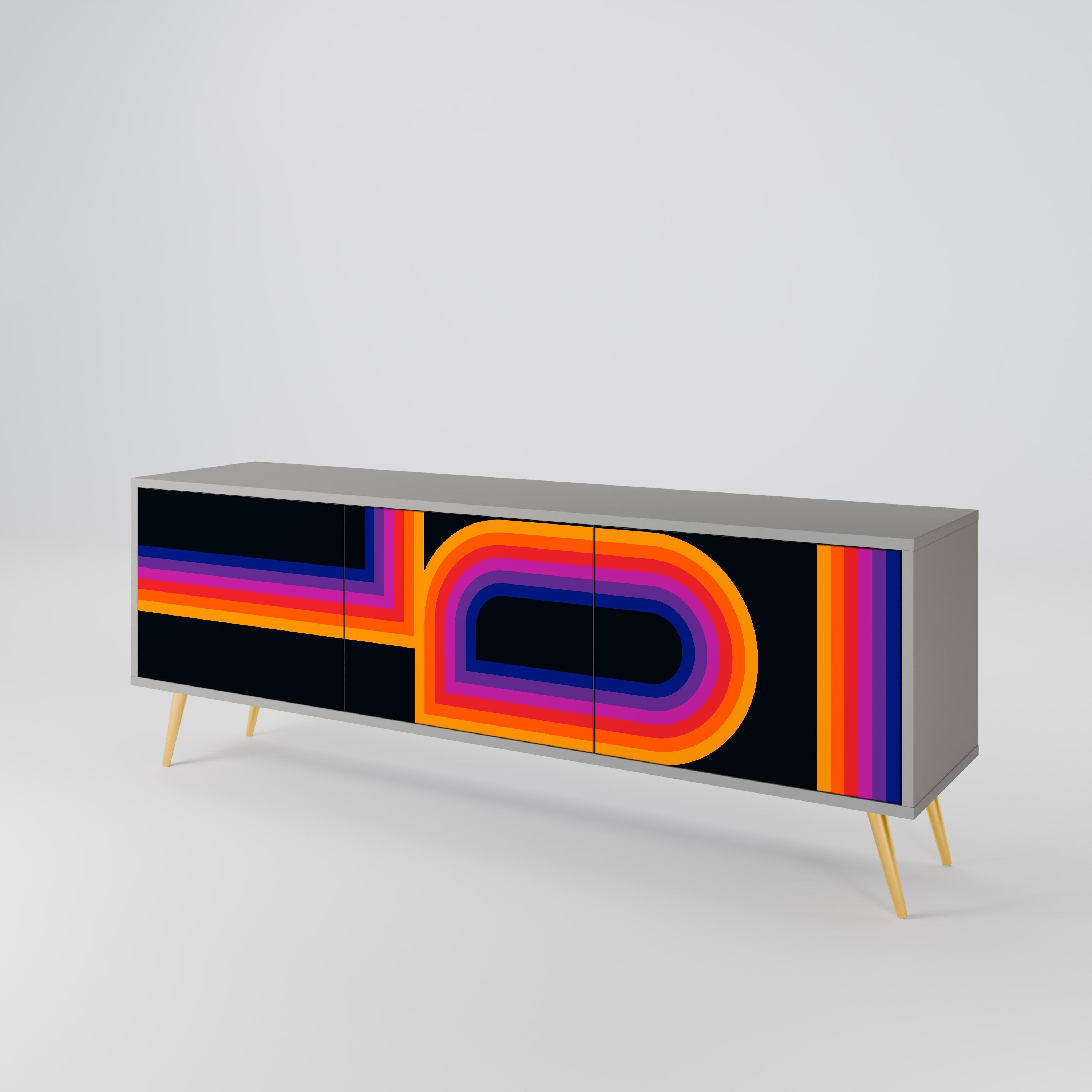 Meuble TV 3 portes BLINDED BY THE LIGHTS, finition grise