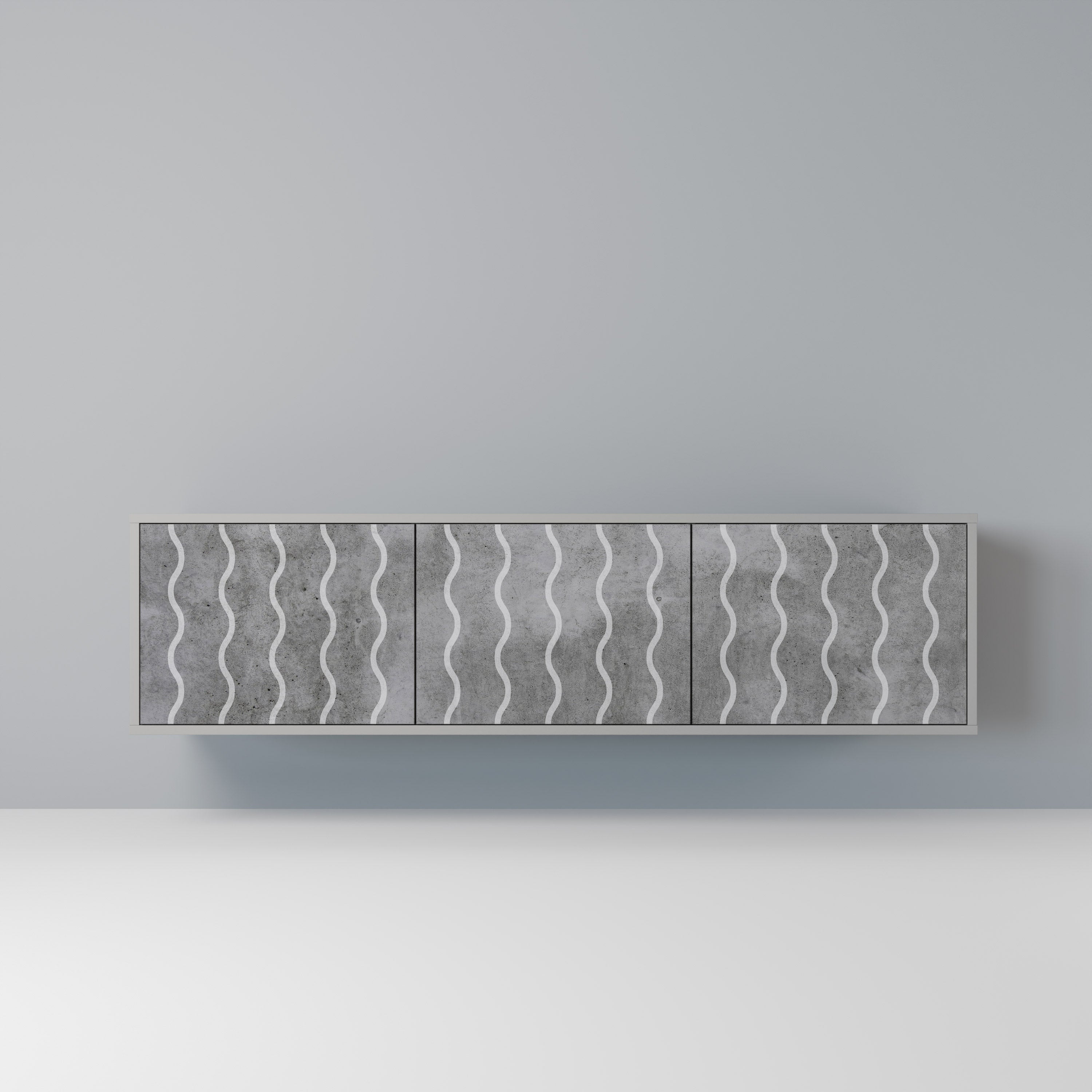 Meuble TV 3 portes WAVES OF CONCRETE en finition grise