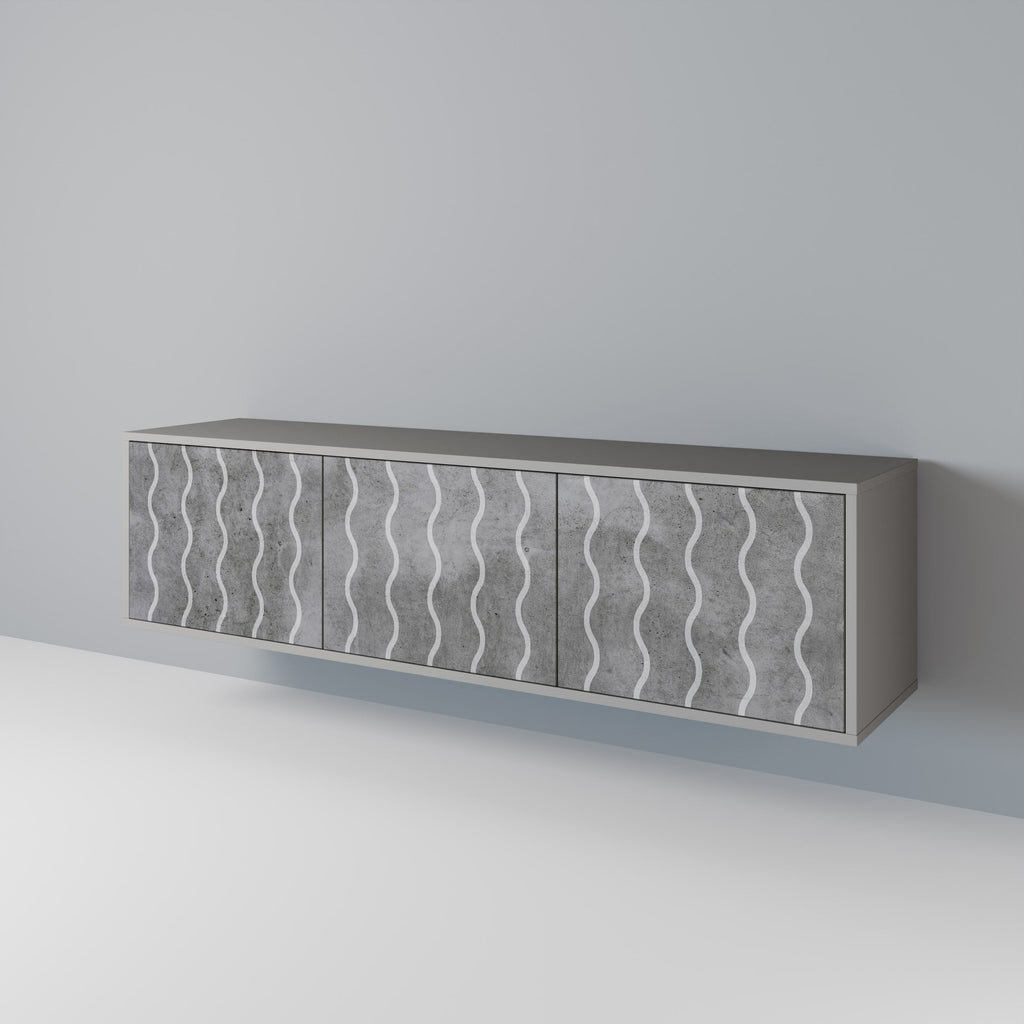 Meuble TV 3 portes WAVES OF CONCRETE en finition grise