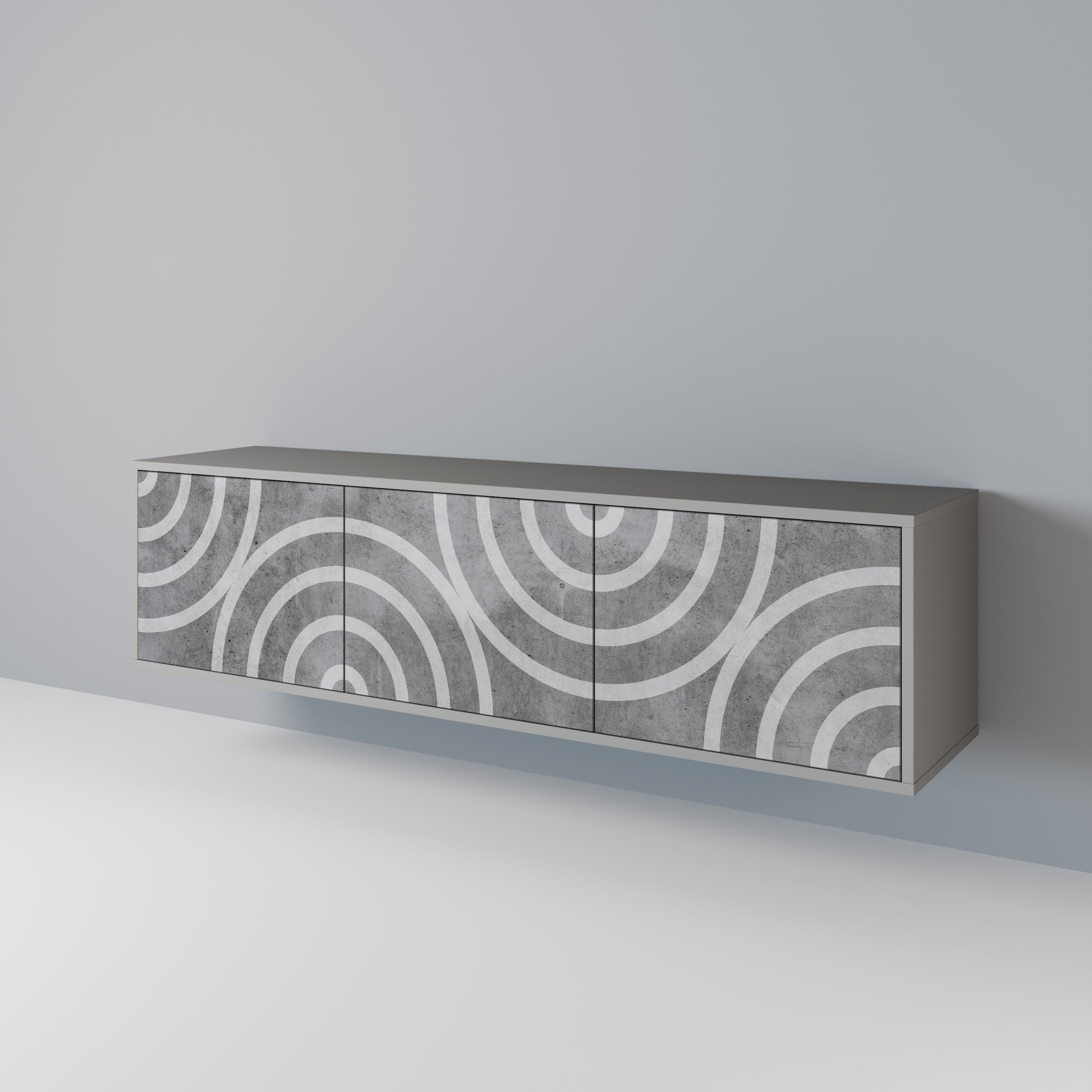 Meuble TV 3 portes CIRCLE CONCRETE en finition grise