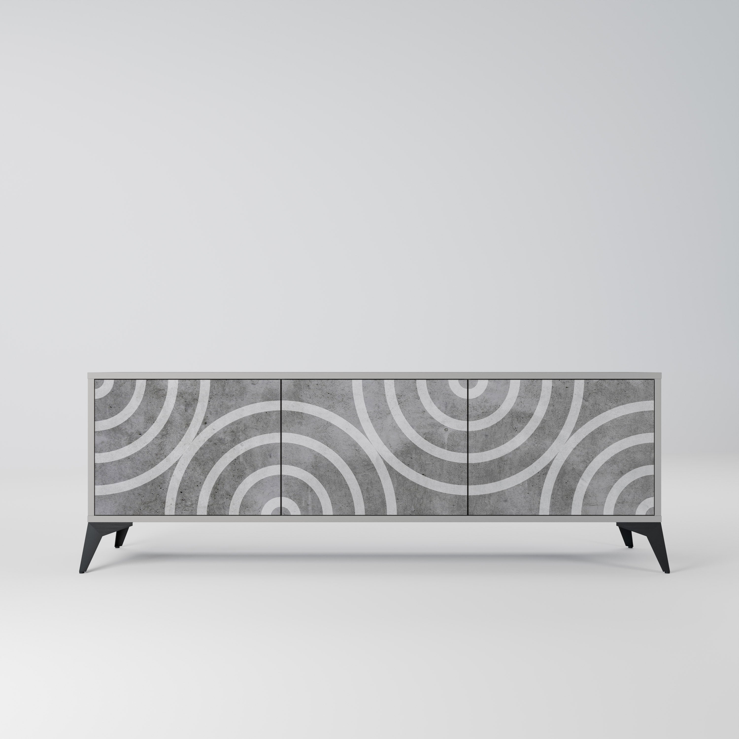 Meuble TV 3 portes CIRCLE CONCRETE en finition grise