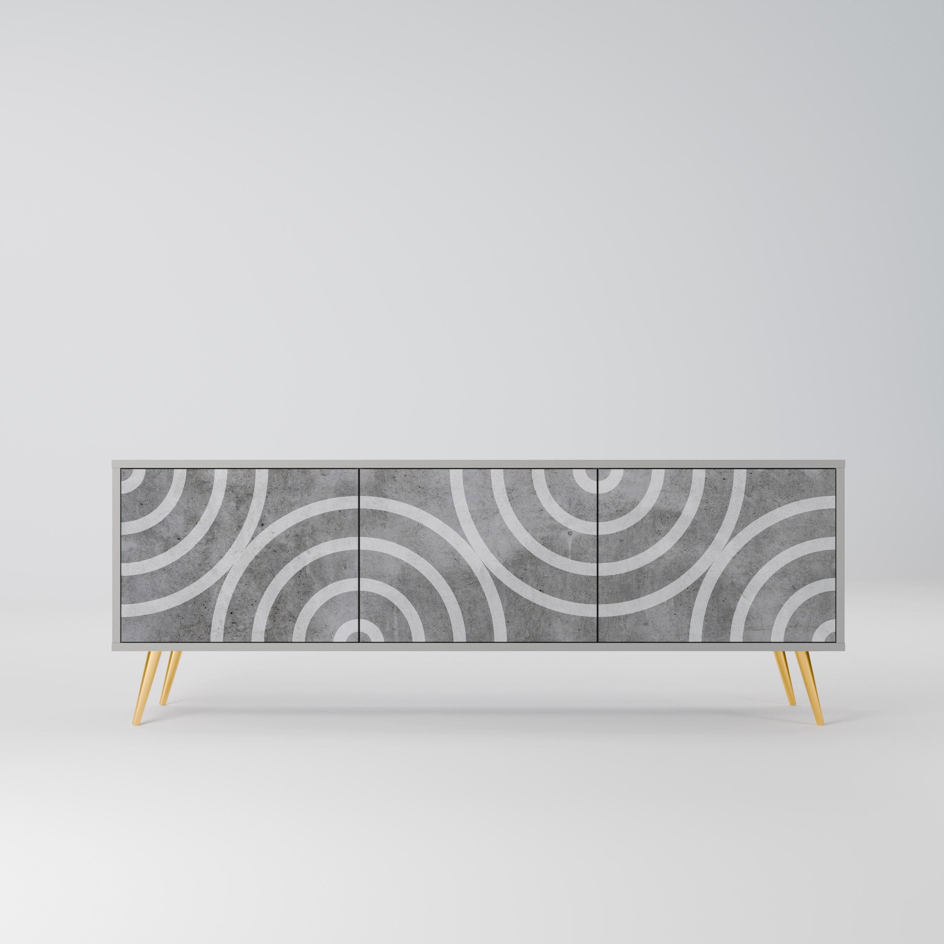 Meuble TV 3 portes CIRCLE CONCRETE en finition grise