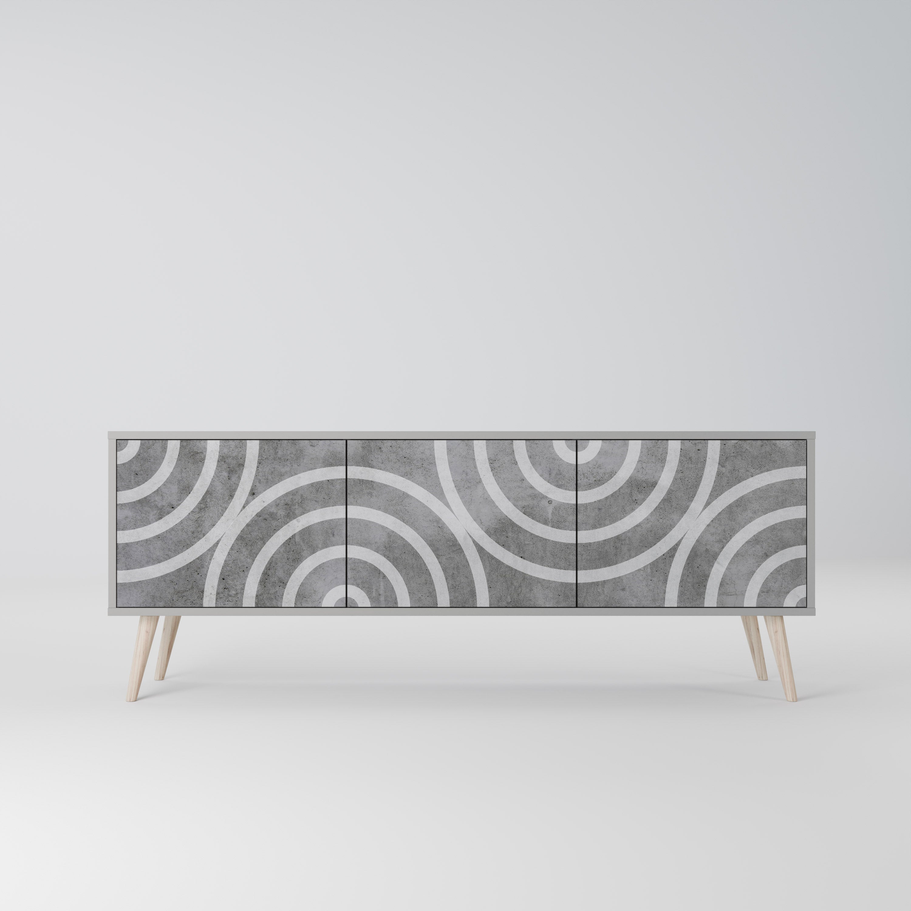 Meuble TV 3 portes CIRCLE CONCRETE en finition grise