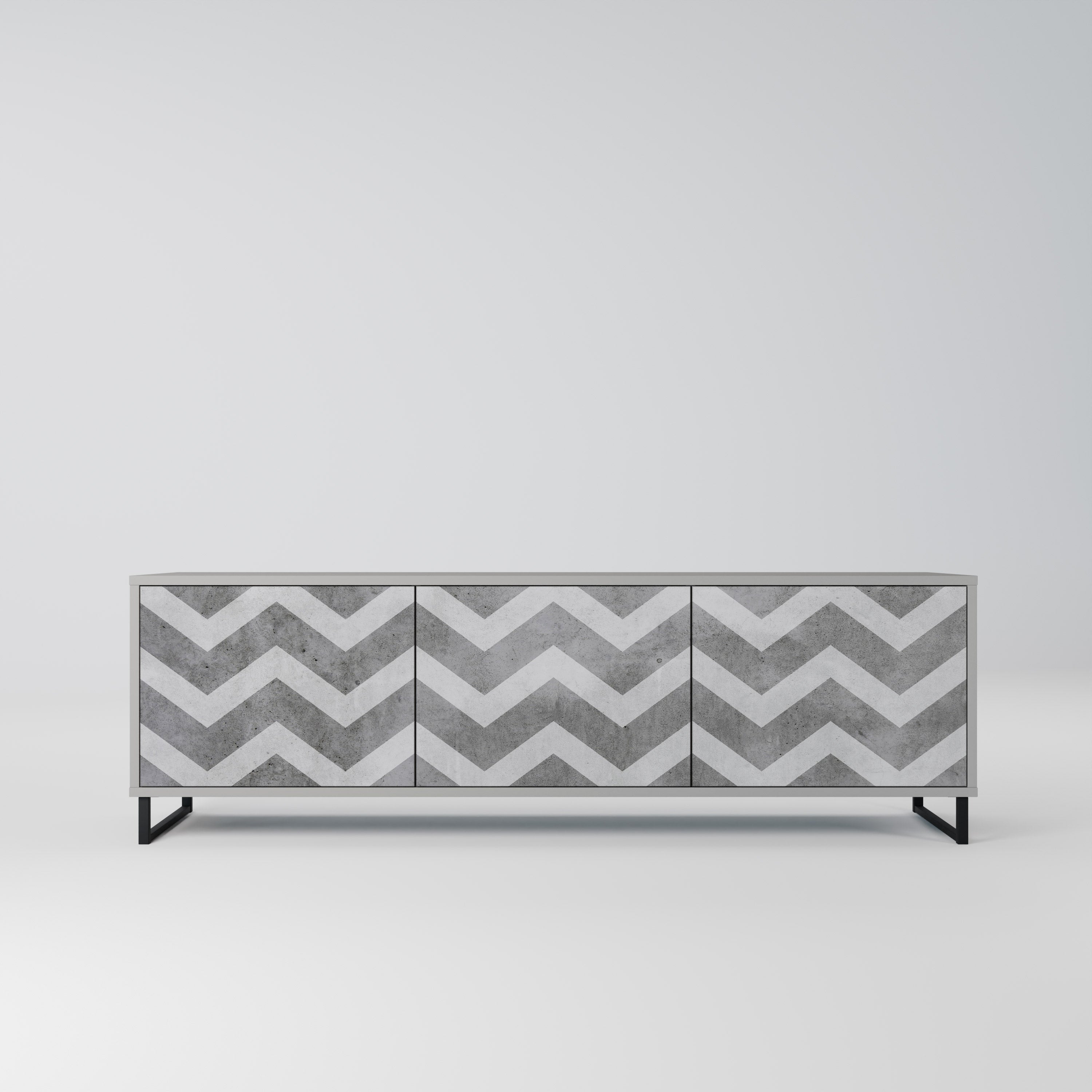 Meuble TV 3 portes TOUGH ZIG ZAG finition grise