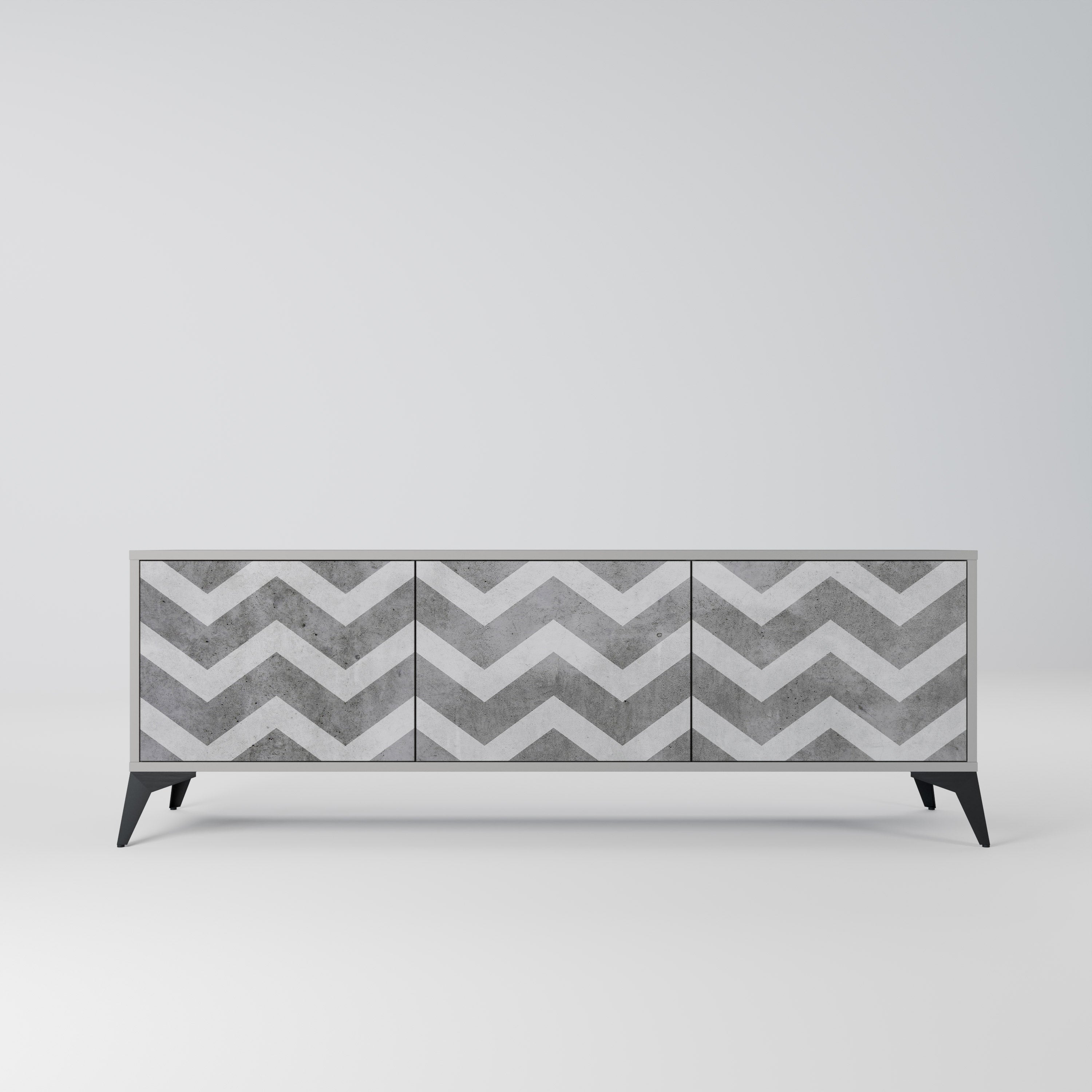 Meuble TV 3 portes TOUGH ZIG ZAG finition grise