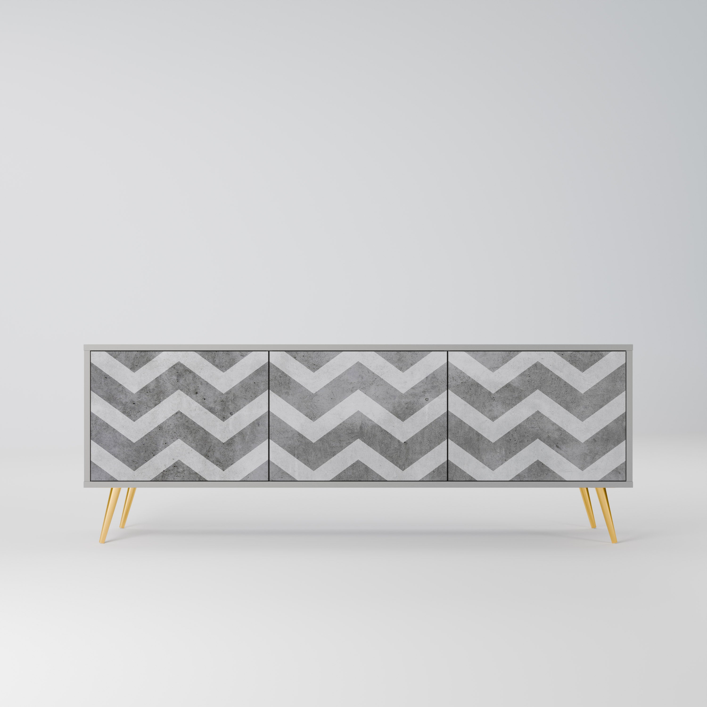 Meuble TV 3 portes TOUGH ZIG ZAG finition grise