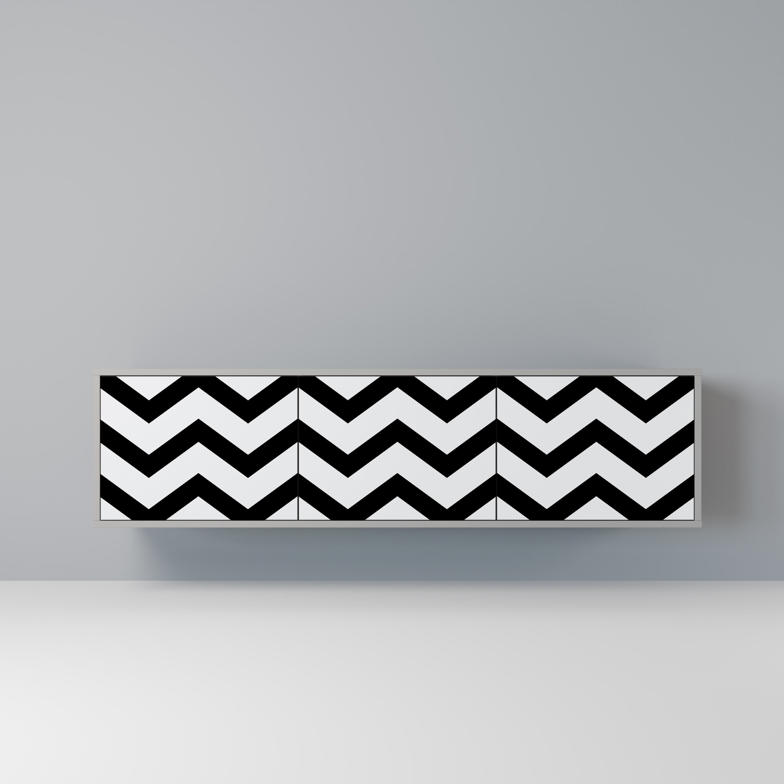 Meuble TV CLASSIC ZIG ZAG 3 portes, finition grise