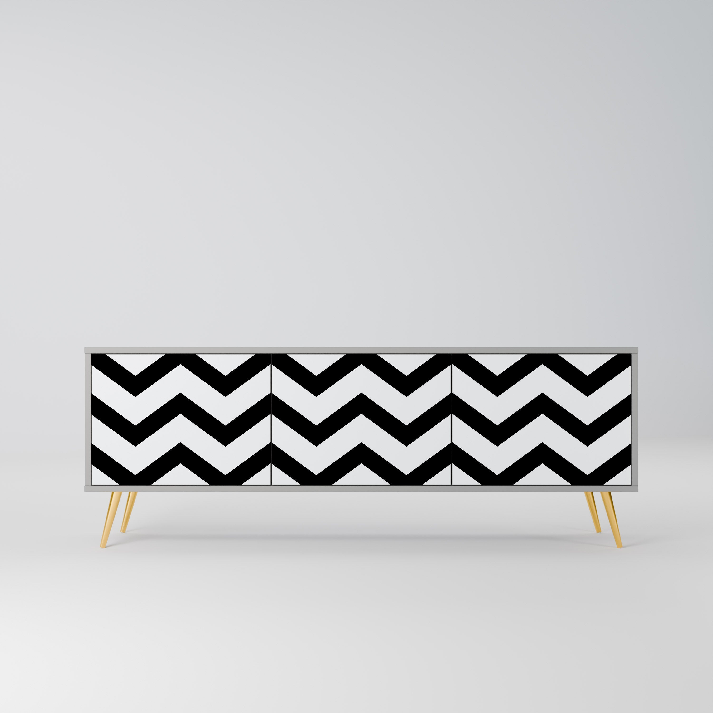 Meuble TV CLASSIC ZIG ZAG 3 portes, finition grise