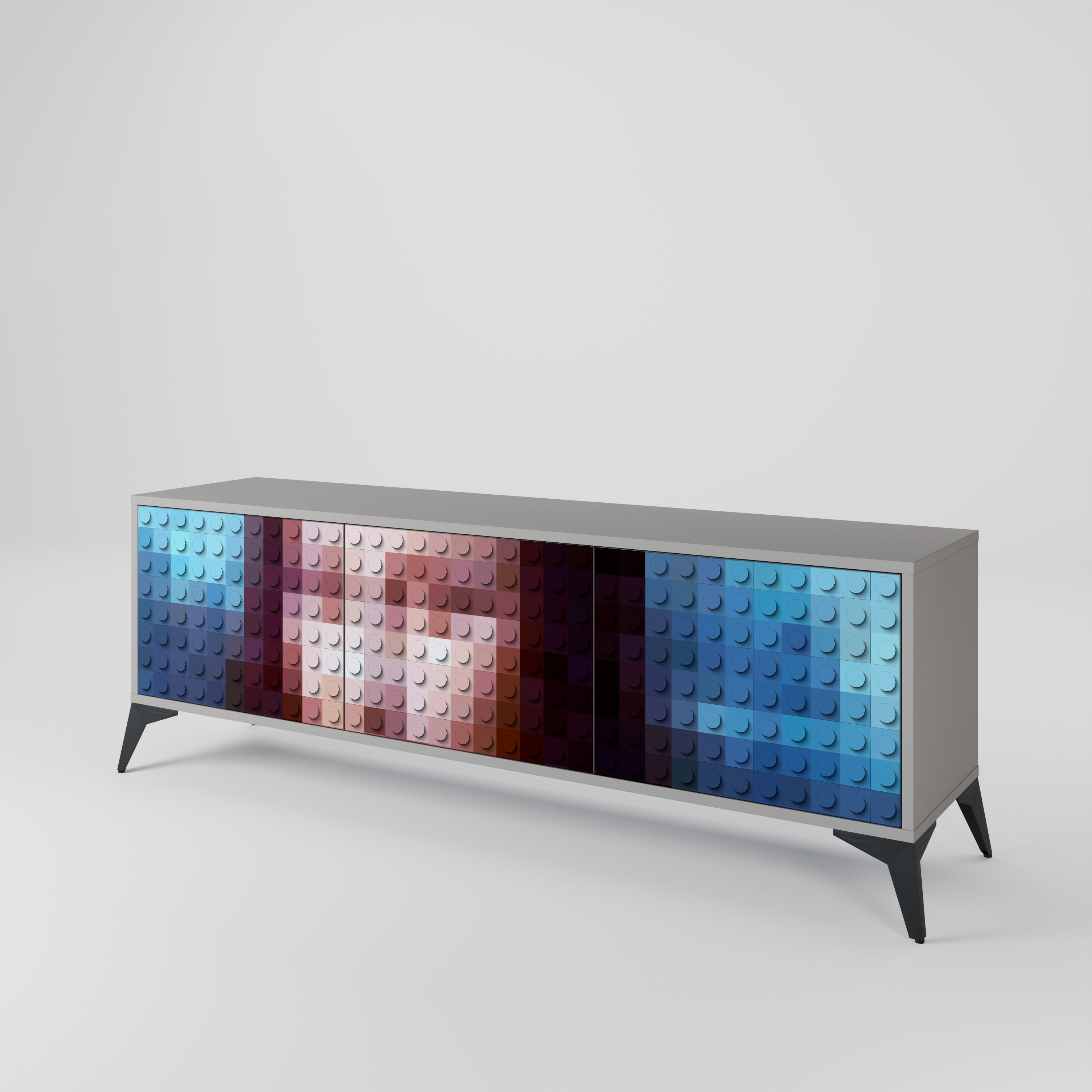 Meuble TV 3 portes CONSTRUCTIVE ART finition grise