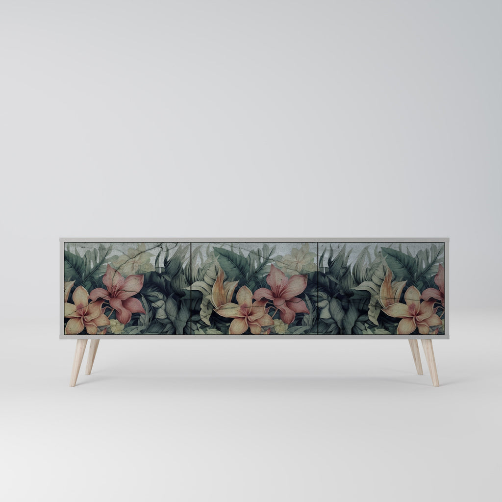 Meuble TV 3 portes HEAVENLY BLOOM, finition grise