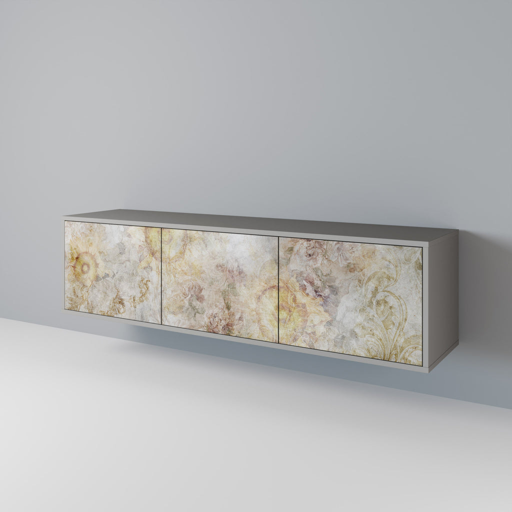 Meuble TV 3 portes SUNFLOWER BLUR, finition grise