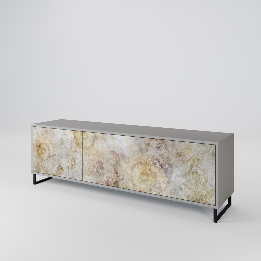 Meuble TV 3 portes SUNFLOWER BLUR, finition grise