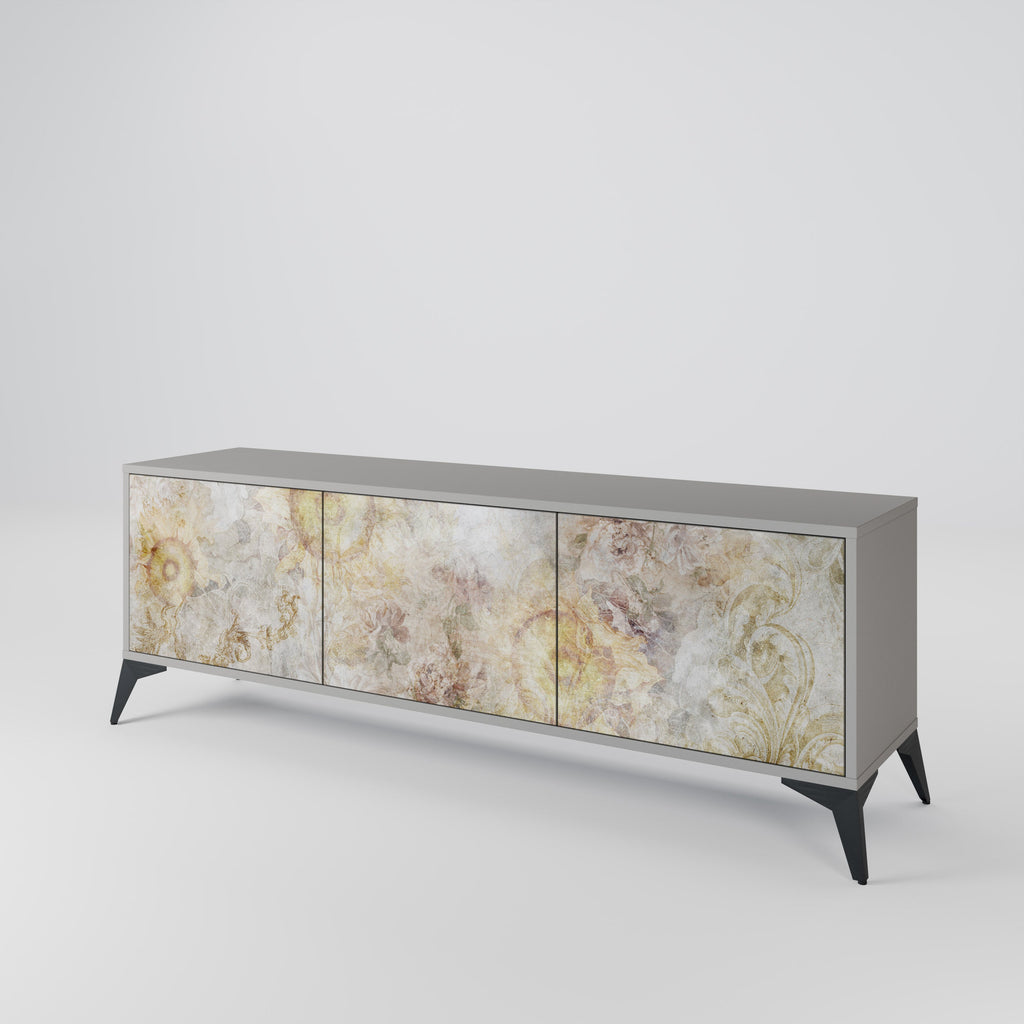 Meuble TV 3 portes SUNFLOWER BLUR, finition grise