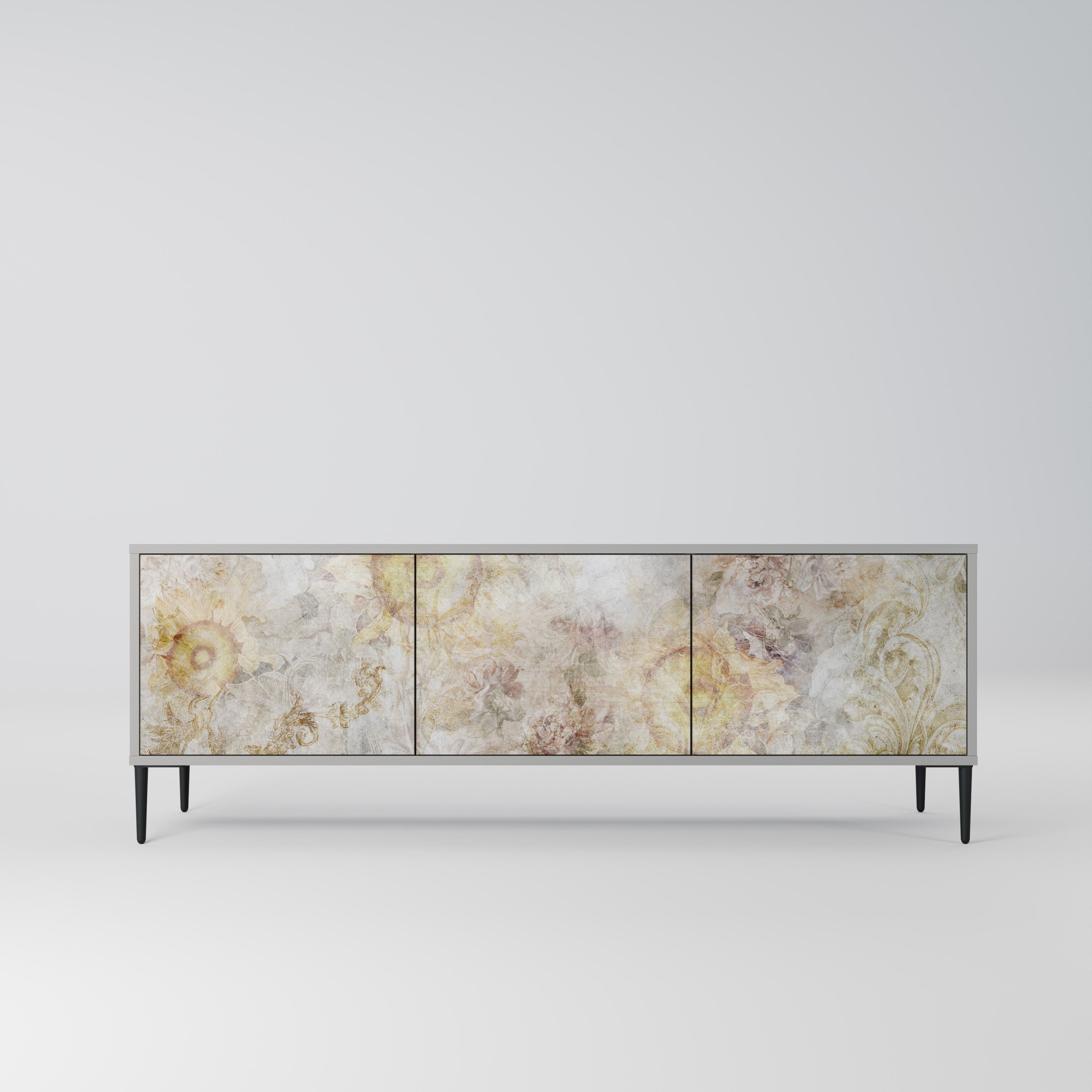 Meuble TV 3 portes SUNFLOWER BLUR, finition grise