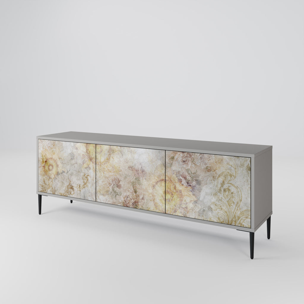 Meuble TV 3 portes SUNFLOWER BLUR, finition grise