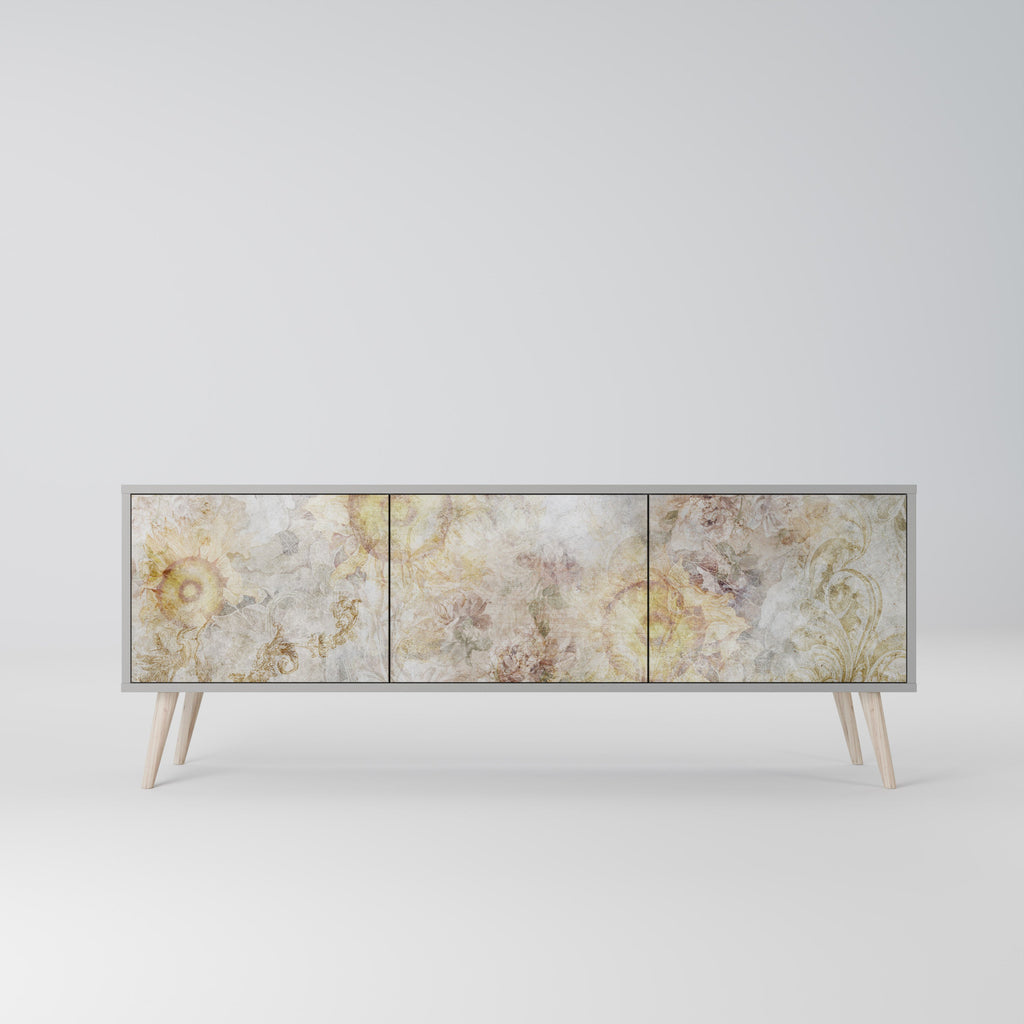 Meuble TV 3 portes SUNFLOWER BLUR, finition grise