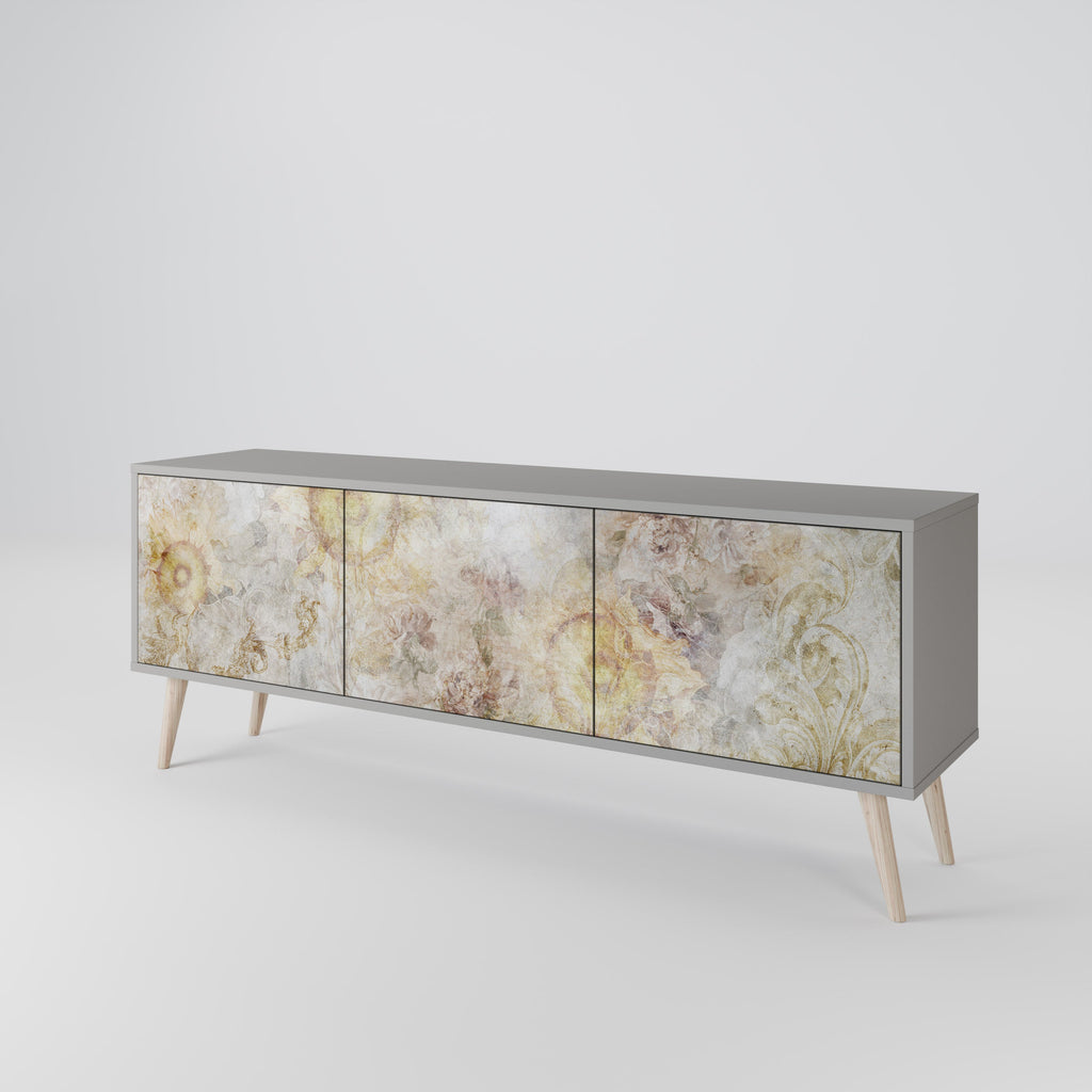 Meuble TV 3 portes SUNFLOWER BLUR, finition grise