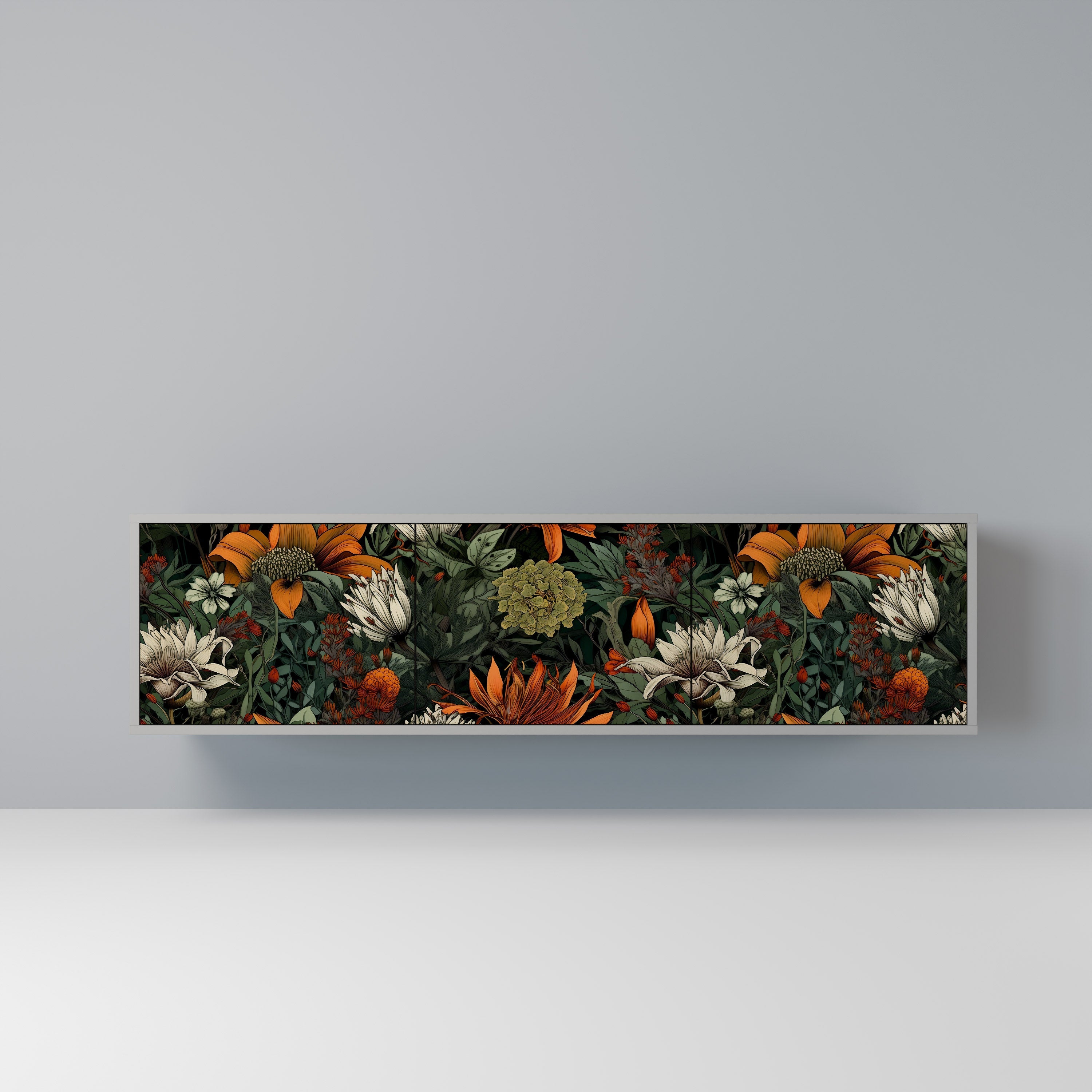 Meuble TV 3 portes MIDNIGHT SPROUT, finition grise