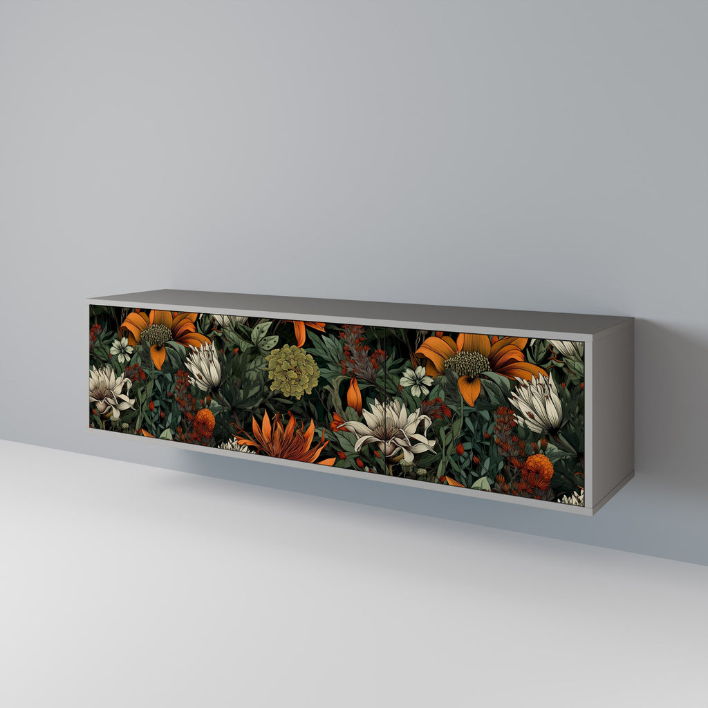 Meuble TV 3 portes MIDNIGHT SPROUT, finition grise