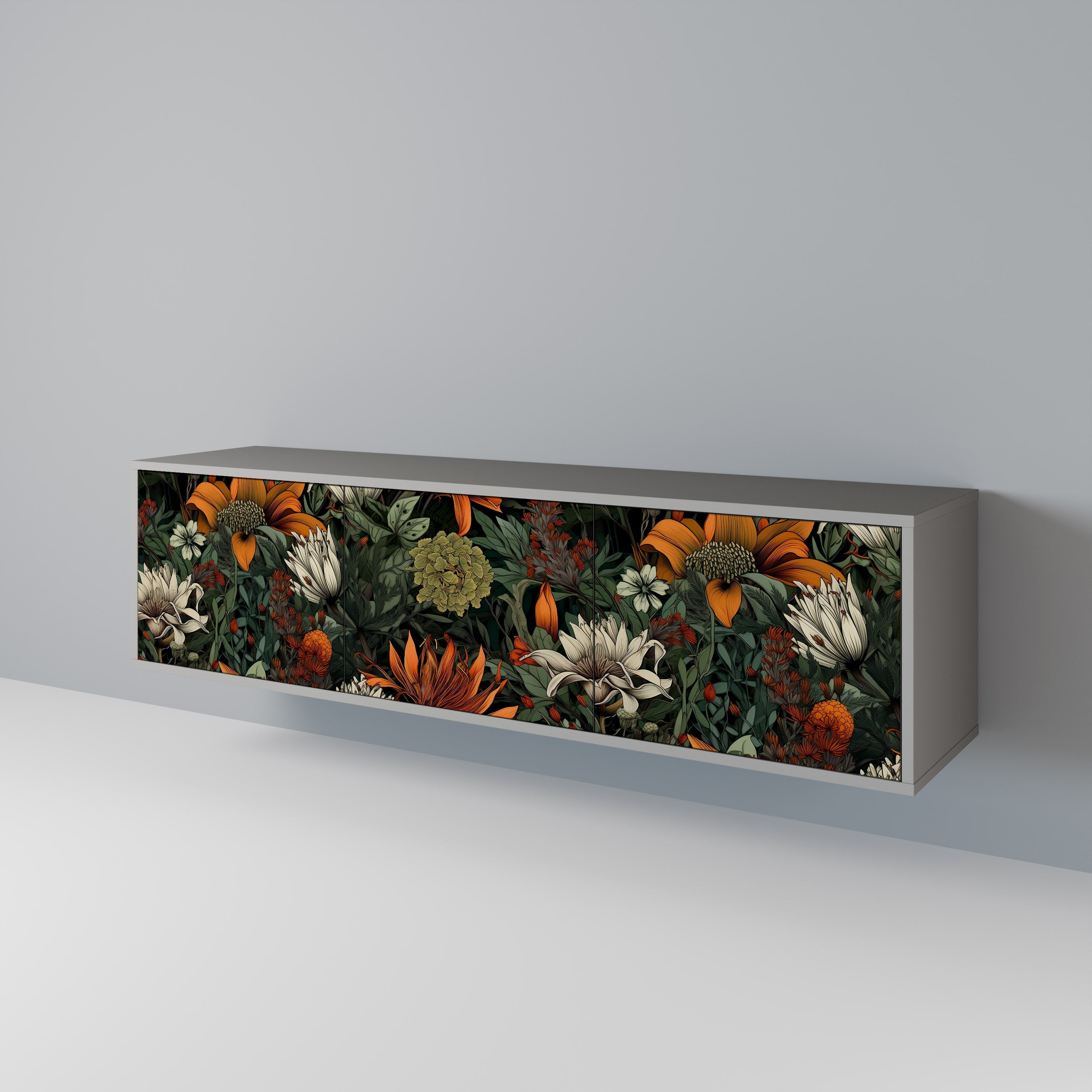 Meuble TV 3 portes MIDNIGHT SPROUT, finition grise