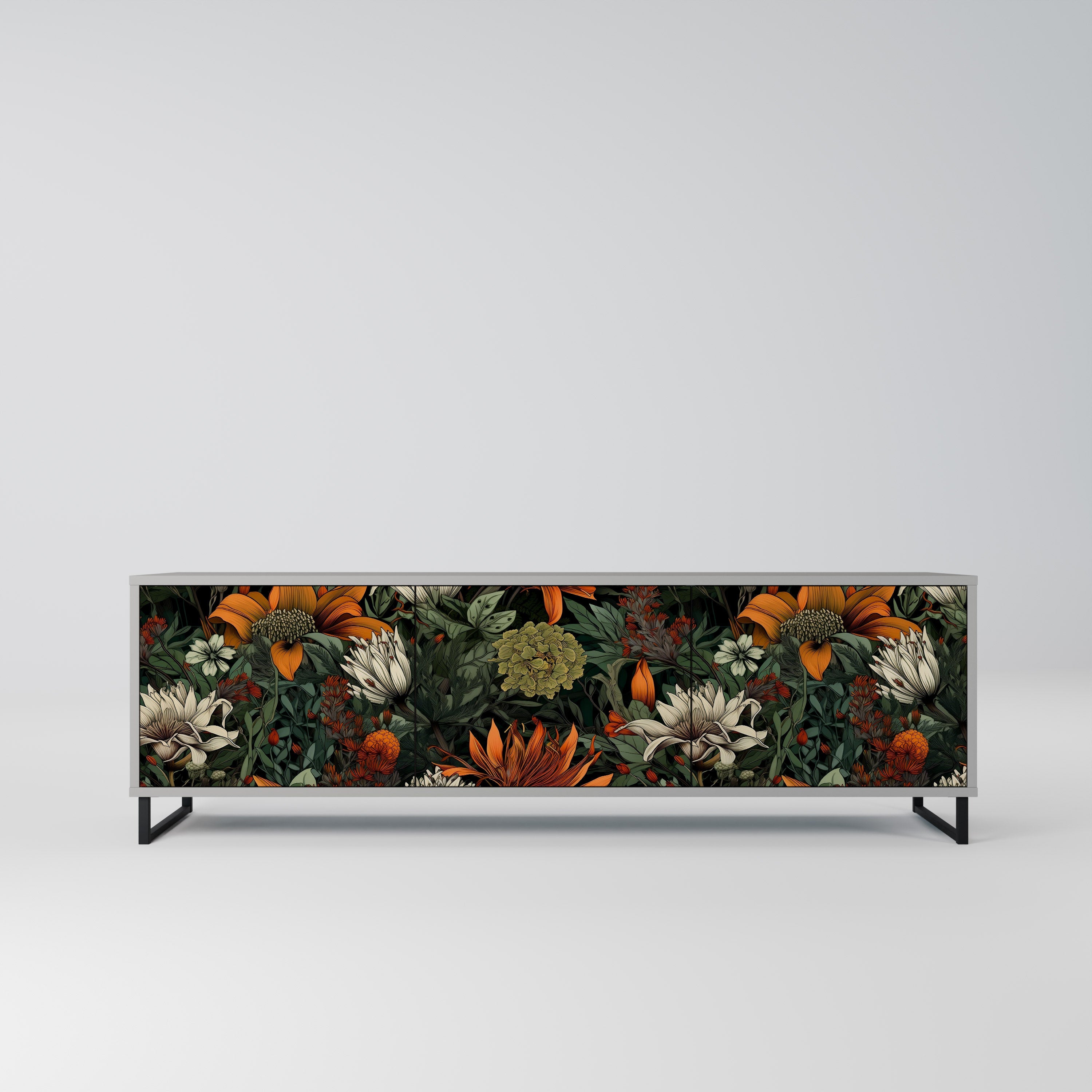 Meuble TV 3 portes MIDNIGHT SPROUT, finition grise