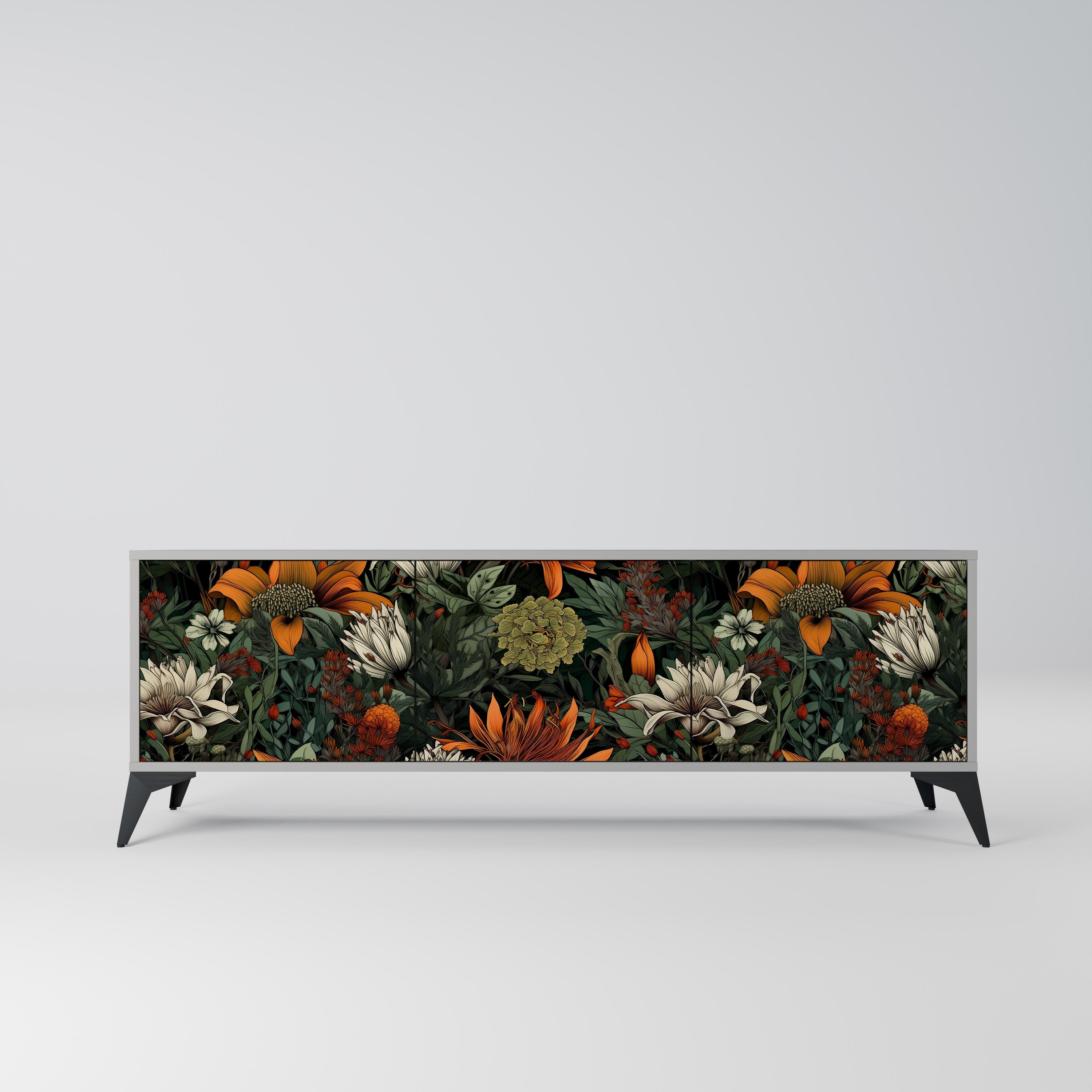 Meuble TV 3 portes MIDNIGHT SPROUT, finition grise