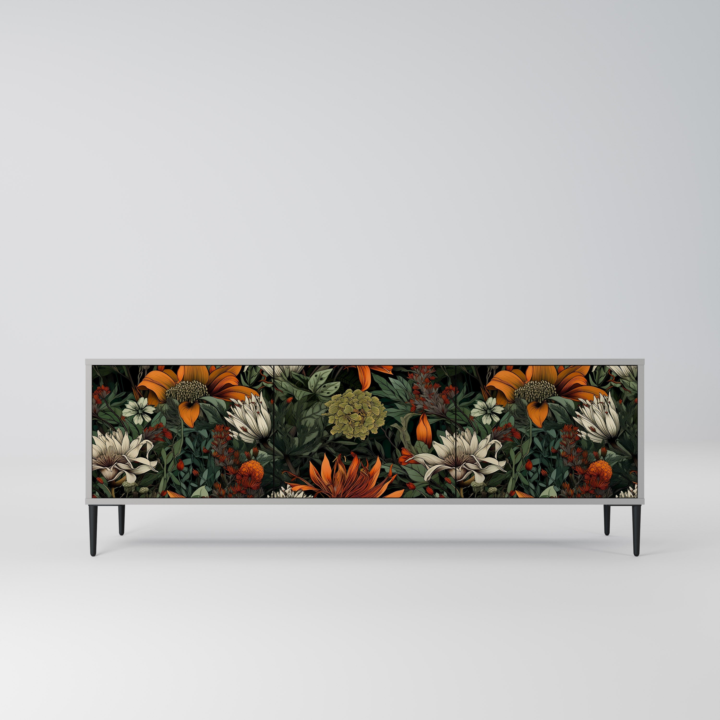 Meuble TV 3 portes MIDNIGHT SPROUT, finition grise