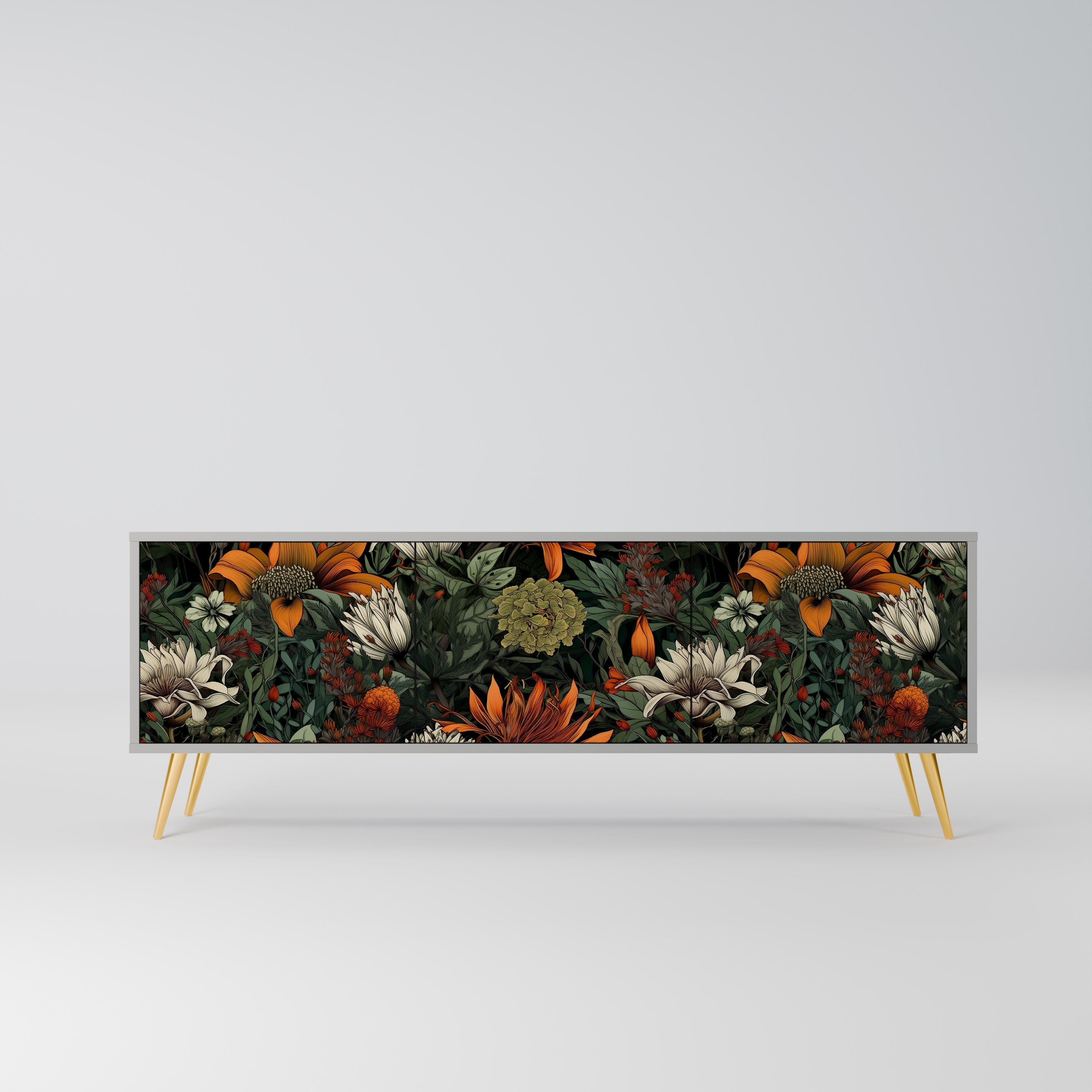 Meuble TV 3 portes MIDNIGHT SPROUT, finition grise